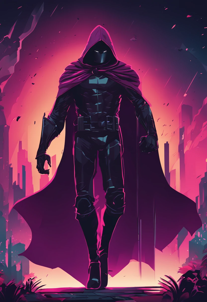 heroic pose of a thin character in a dark cape. Image has no background, epic pixel art.