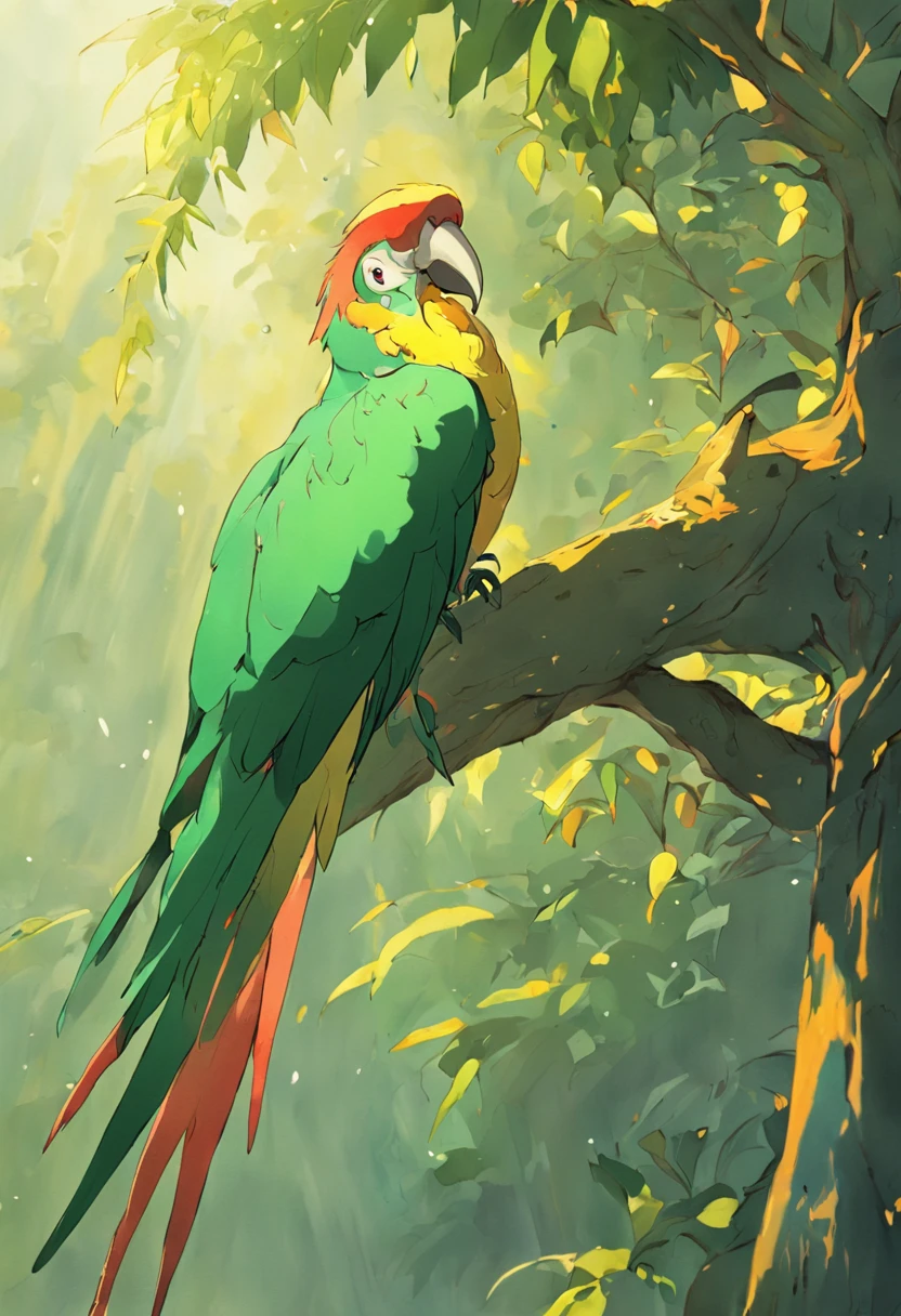 There was a parrot in the tree, papagaio cantando, lindas penas verdes, Pintura SNES
