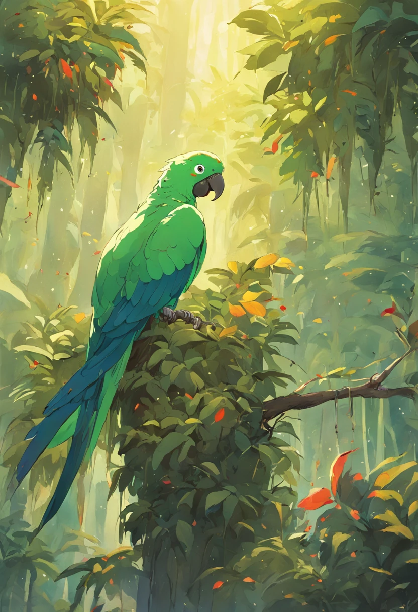 There was a parrot in the tree, papagaio cantando, lindas penas verdes, Pintura SNES