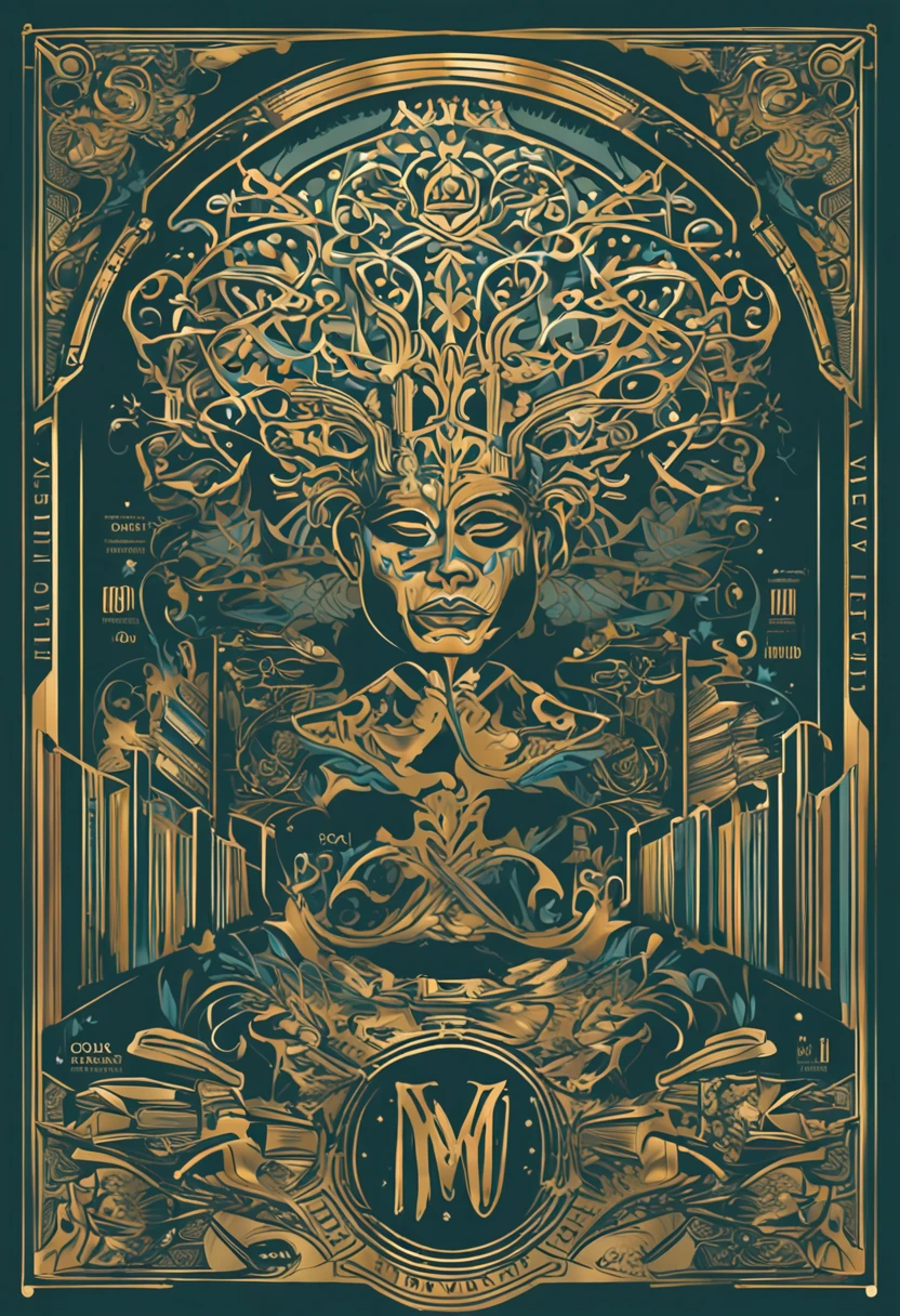 Poster,Jim Mahfood,ellen jewett, Very detailed, High Contrast,masterpiece, Stained Glass Background,,psychedelic,世界の創造魅惑的なpsychedelic, ??? Trip, colorful, Shine,Nio statues