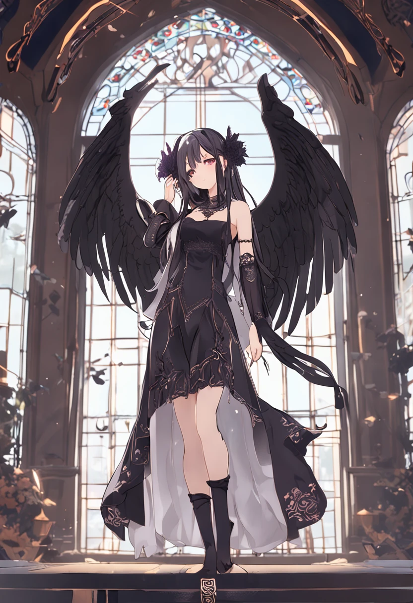The figure of a seductive girl、Cute girl figure、Realistic Young Gravure Idol、pretty face with arms and legs、Norse goddesses、photo of slim girl model、European Girl、black classical dress、Wings of a Black Angel、Wet black-purple long straight hair、pale skin、Red Eyes、Selfie style