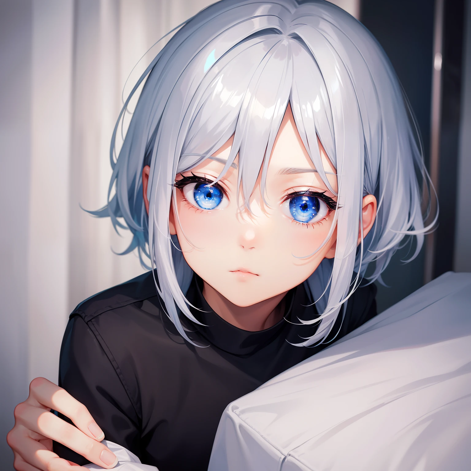 Cute boy with silver hair and blue eyes