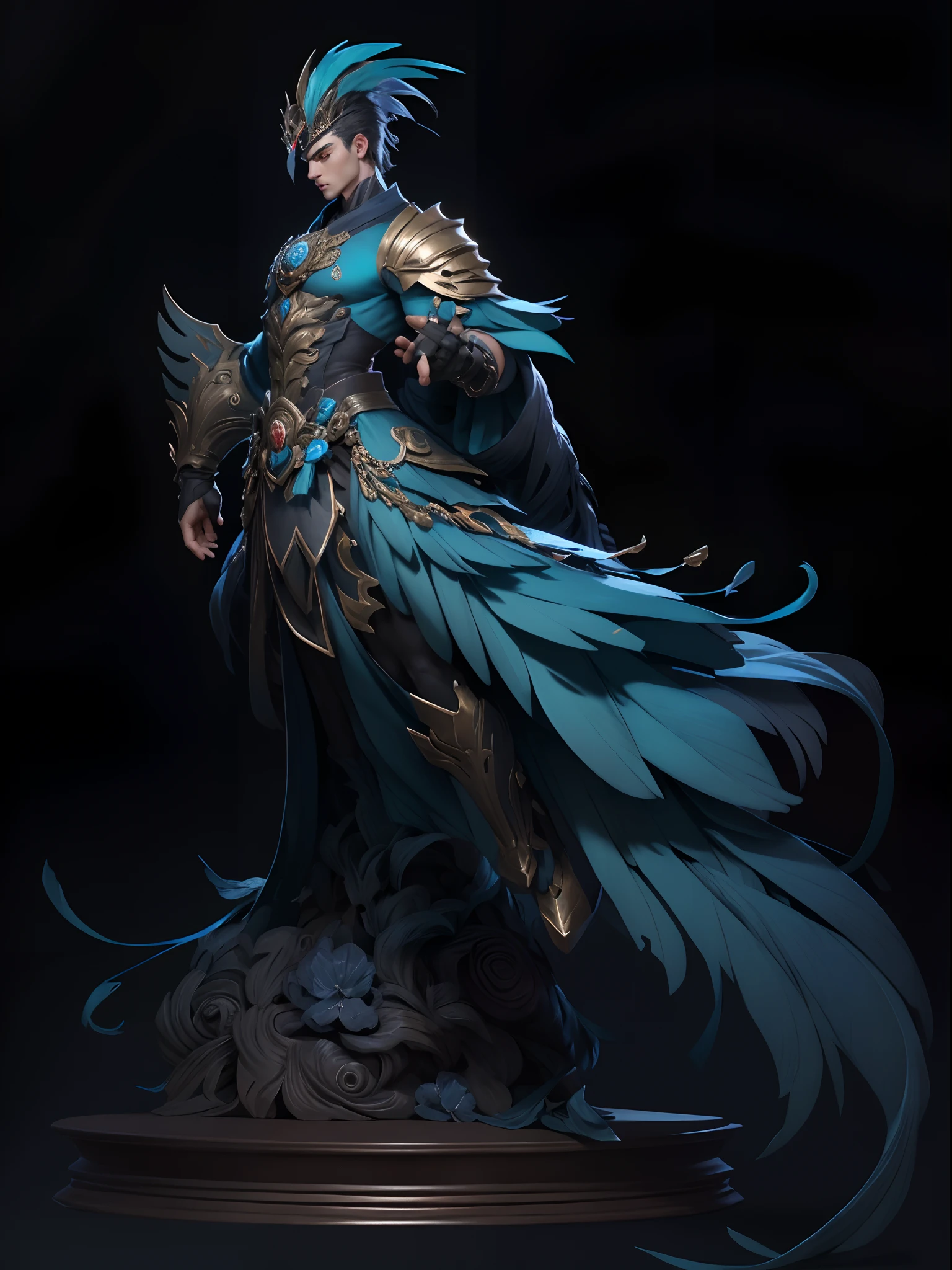 Sculpture design,Figures,GK model,The whole body of the character,base,sexy for,Peacock feathers,Handsome,(Exposing the pectoral muscles)Expose muscles,base,Wu Yifan,musculous,Delicate and sophisticated