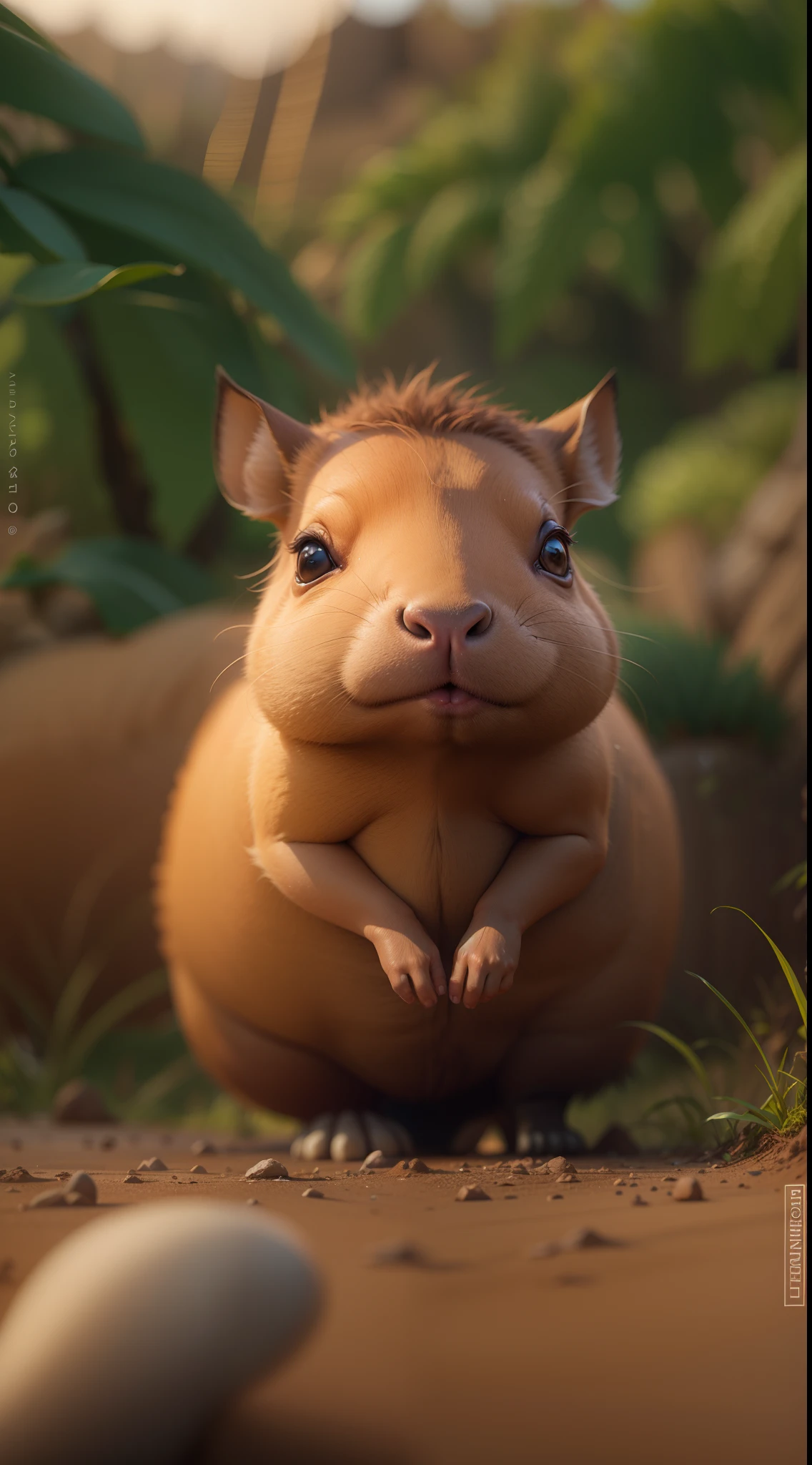 uma capivara fofa, pedindo algo, altamente detalhado, Fundo bonito da paisagem, octan render, 8k