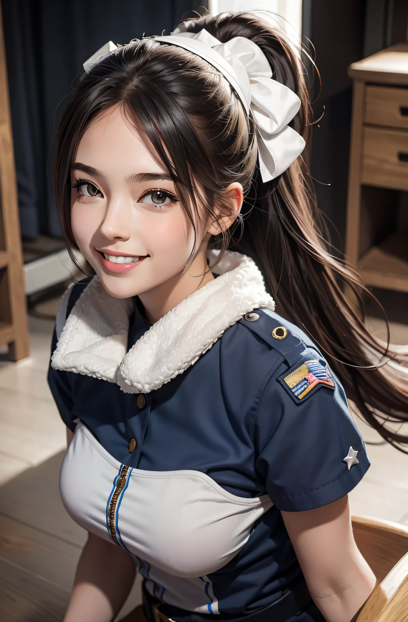 Beautiful girl,Hefty Smile,Wearing an American officer uniform