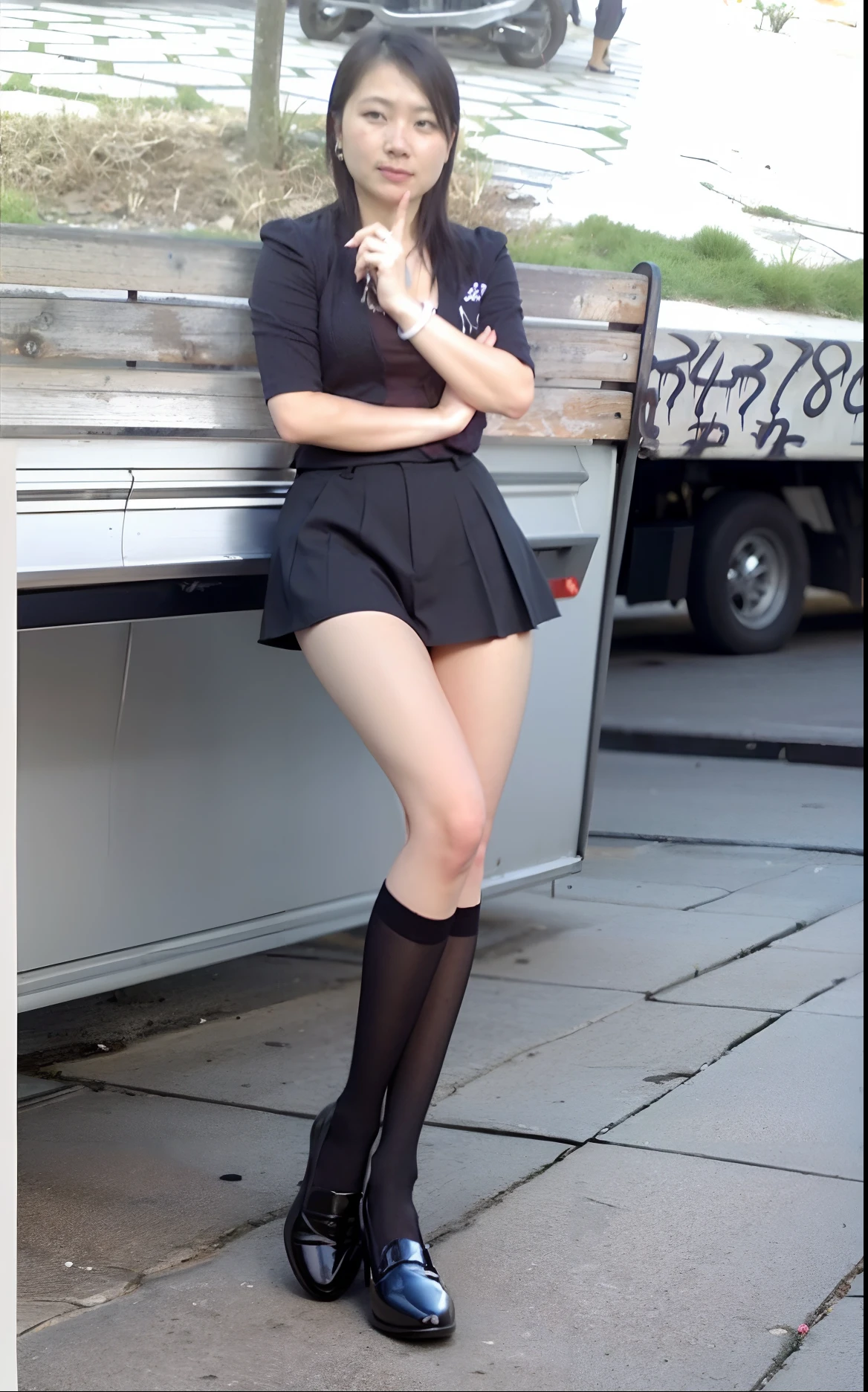 Wear flat shoes，sin pantalon