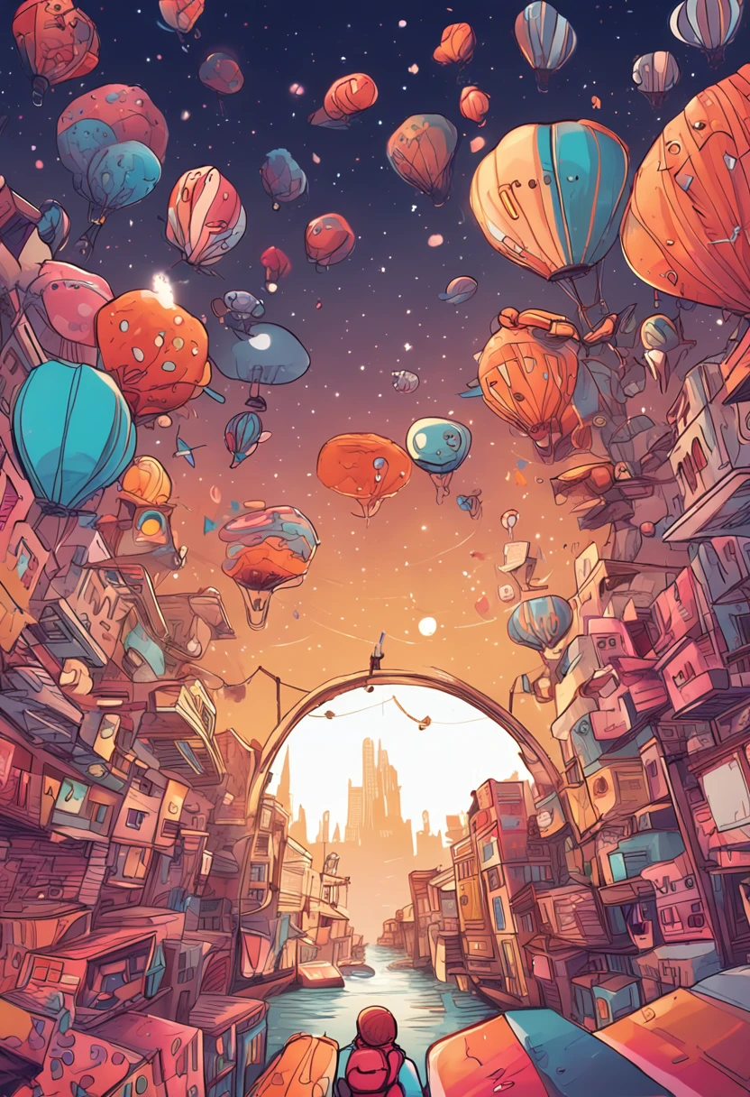 Stars shine,Colorful,Huge whales float over the city,Cute and cute,KIDS ILLUSTRATION,Glow effects,Dingdall effect,depth of fields,high light,Real light,Ray traching,oc rendered,Hyper-realistic,best qualtiy,8K,Works of masters,super-fine,Detailed pubic hair,Correct anatomy