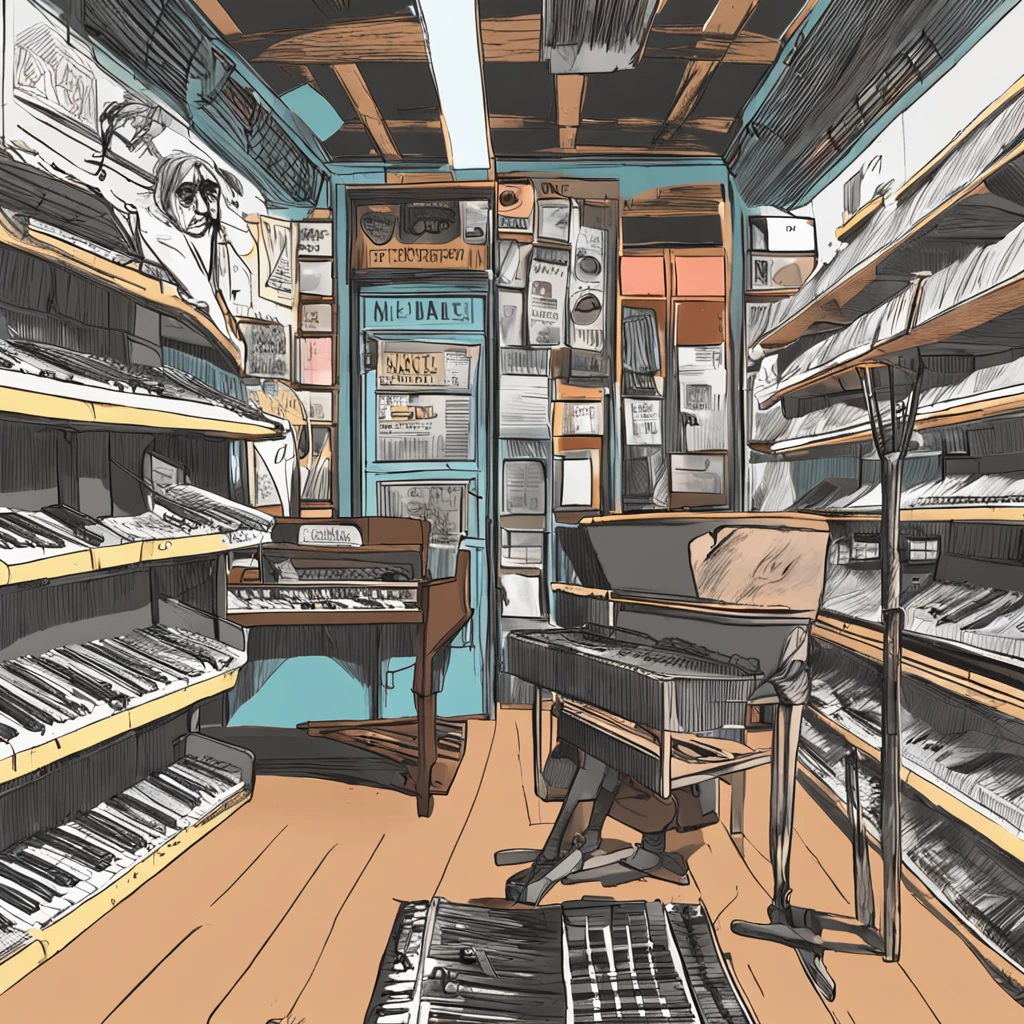 Best quality, Masterpiece, In the daytime, Inside the piano shop,(1 man:1.3),Silvery hair,short detailed hair,Messy hairstyle, Black eyes,Sad eyes,Blue and white tracksuit,Guitar in hand,Sit in the guitar shop,Hands fly fast and nimble on the guitar,Beat the guitar wantonly