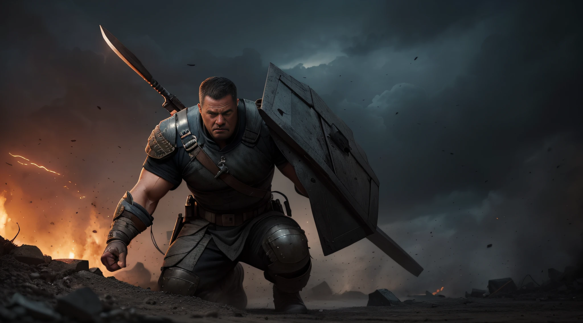 "A determined man facing an challenging obstacle, captured in stunning detail, cinematic masterpiece, 8k resolution, dramatic lighting, HDR, dramatic and cinematic coloring"