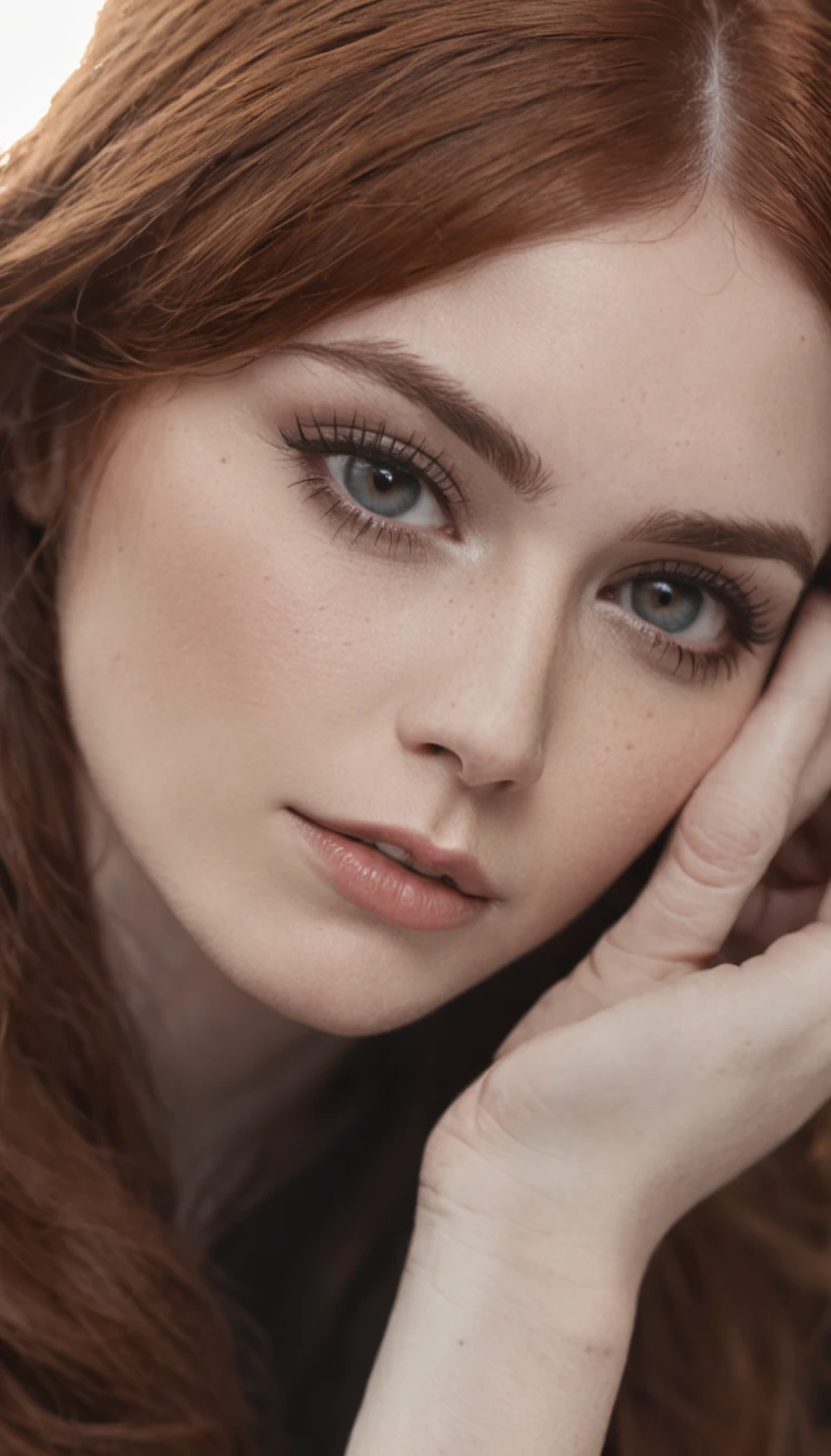 (fotografia em close-up de uma mulher inspirada em Karen Gillan),(em um plano de fundo preto escuro:1.24), Looking at camera, posing for camera, ((corpo inteiro:1.2)), ((Photo taken from bottom to top angle))