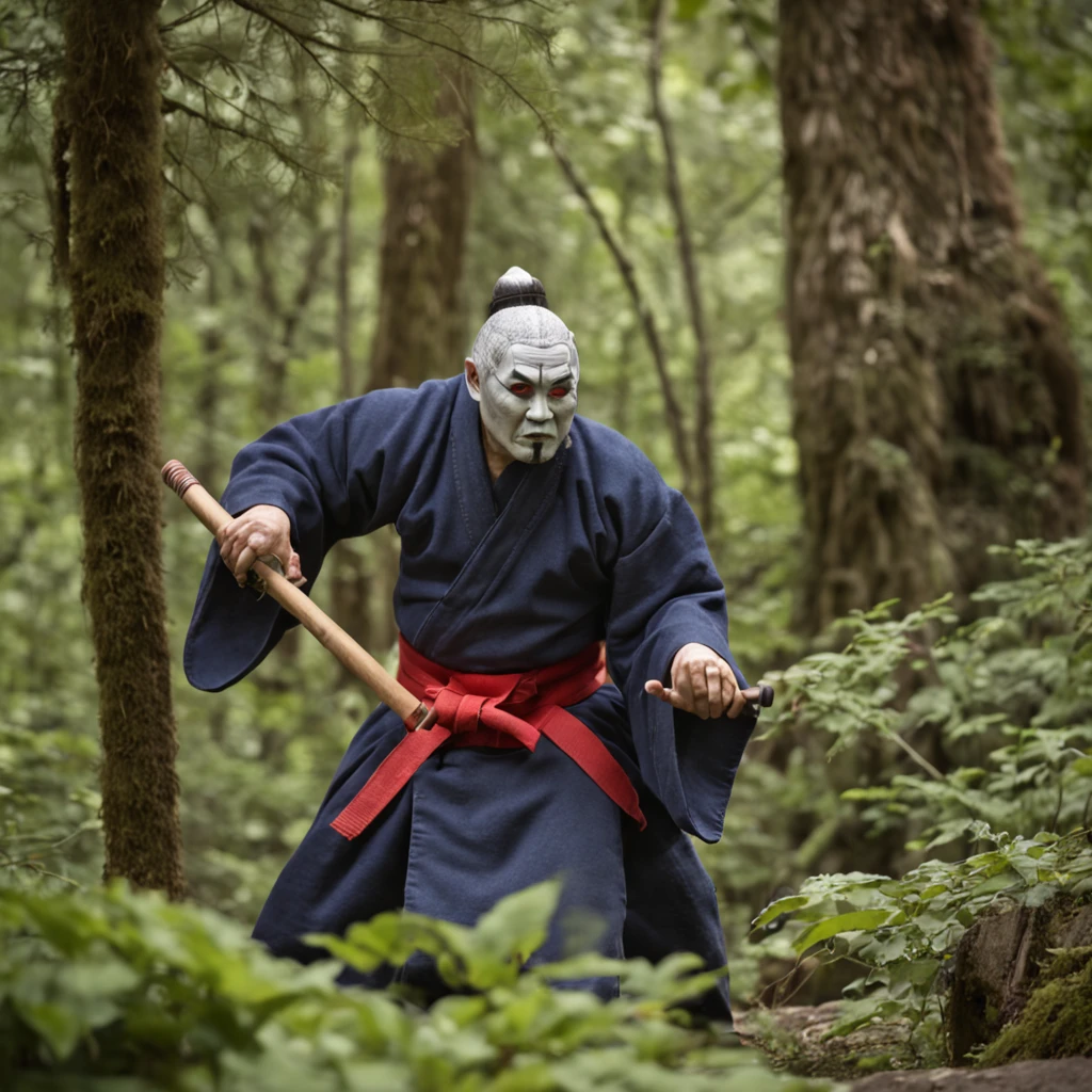 Amurai traveling through forests and mountains in search of the ingredient, Kendo facing dangerous creatures and overcoming obstacles to obtain the ingredient, Kendo returning triumphant with the potion and healing his master.