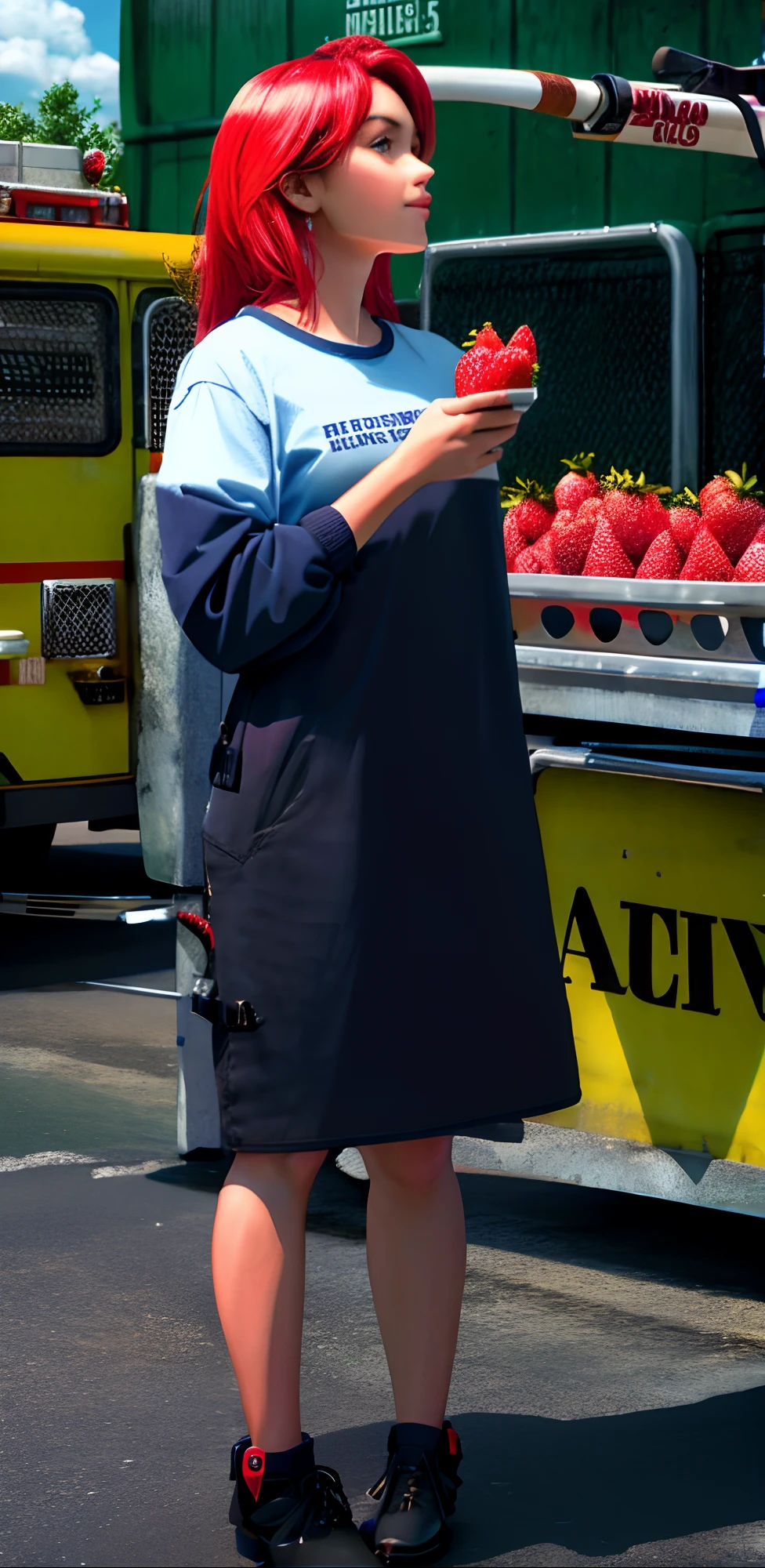 Firefighters eat strawberries