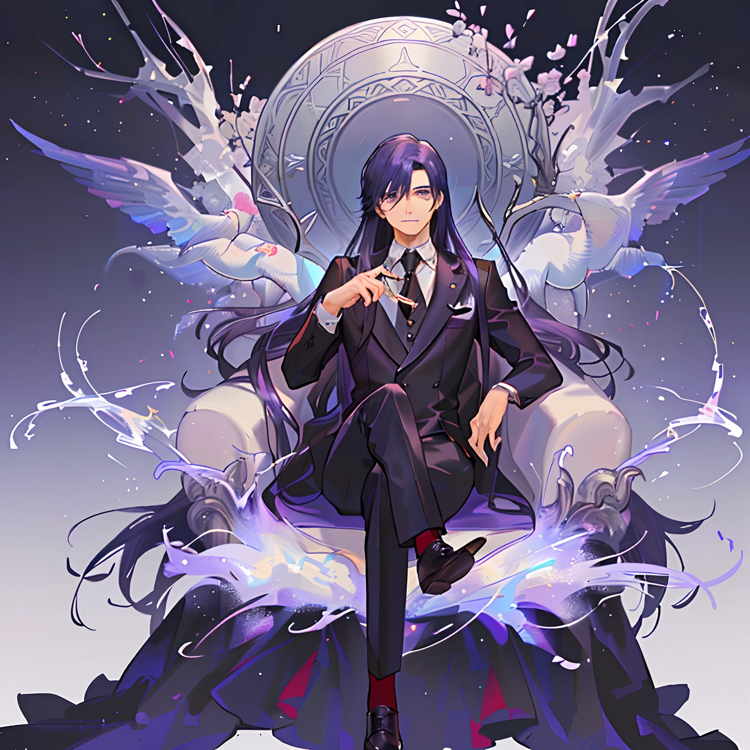 1 man the son of the mafia has purple eyes and black long hair