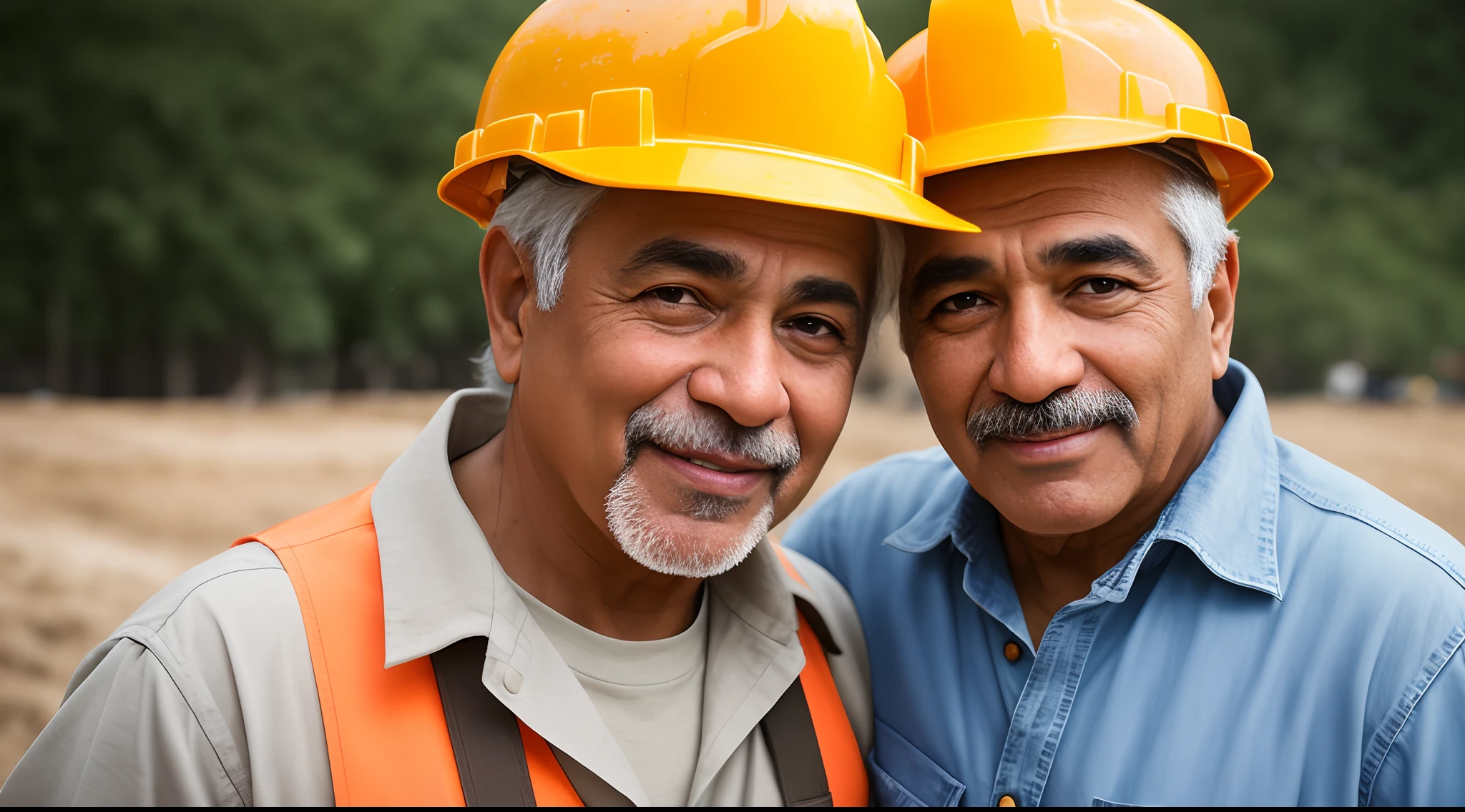 Instagram photo, full body closeup face photo of 58 y.o man Pakistani face, embracing him role as a construction worker, beautiful face, him warm smile contrasting with her rugged attire, portraying strength as a construction worker, Sony A6400 with 16-50mm f/3.5-5.6 lens, balanced outdoor light, lifestyle photography. bokeh, motion blur