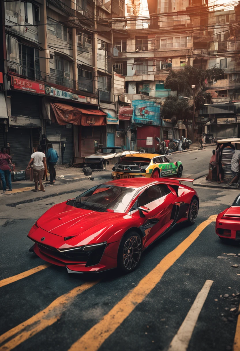um carro vermelho esportivo na cidade