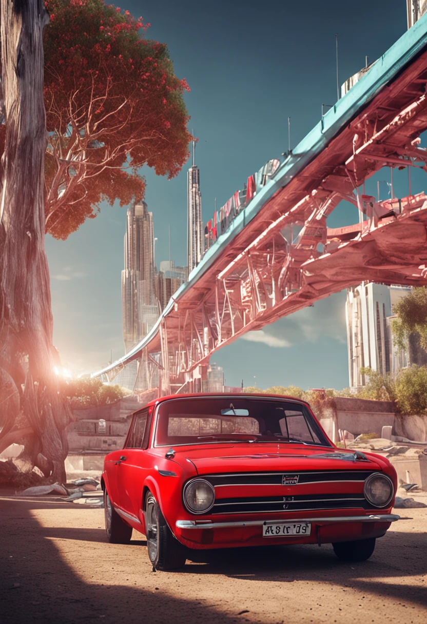 um carro vermelho esportivo na cidade