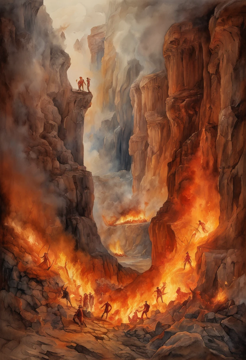 Realistic 8K oil painting of people suffering in hell pits Artwork inspired by Dante's Inferno