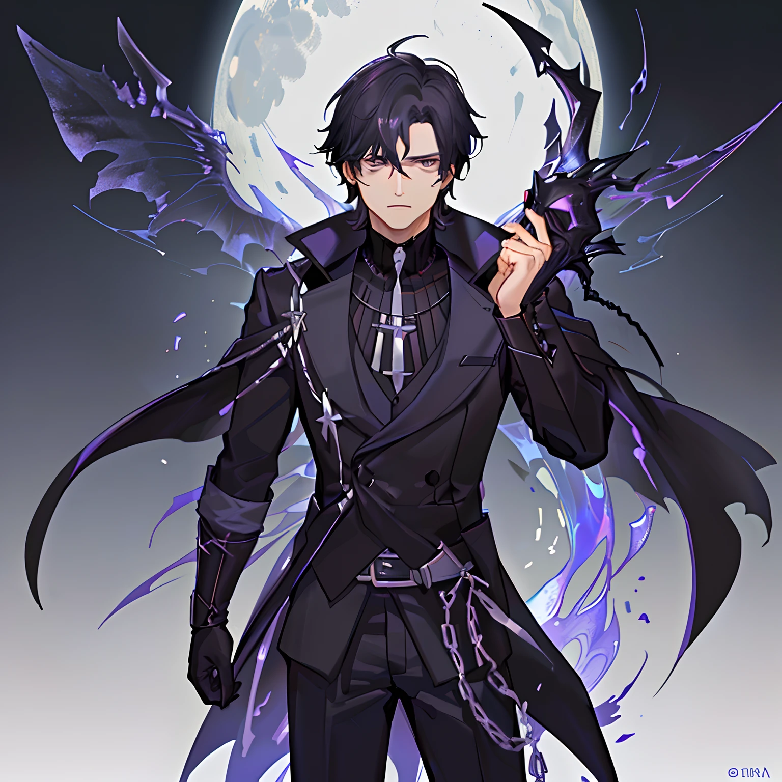 Anime characters boy Wearing a black mask with black hair and purple eyes looking at you