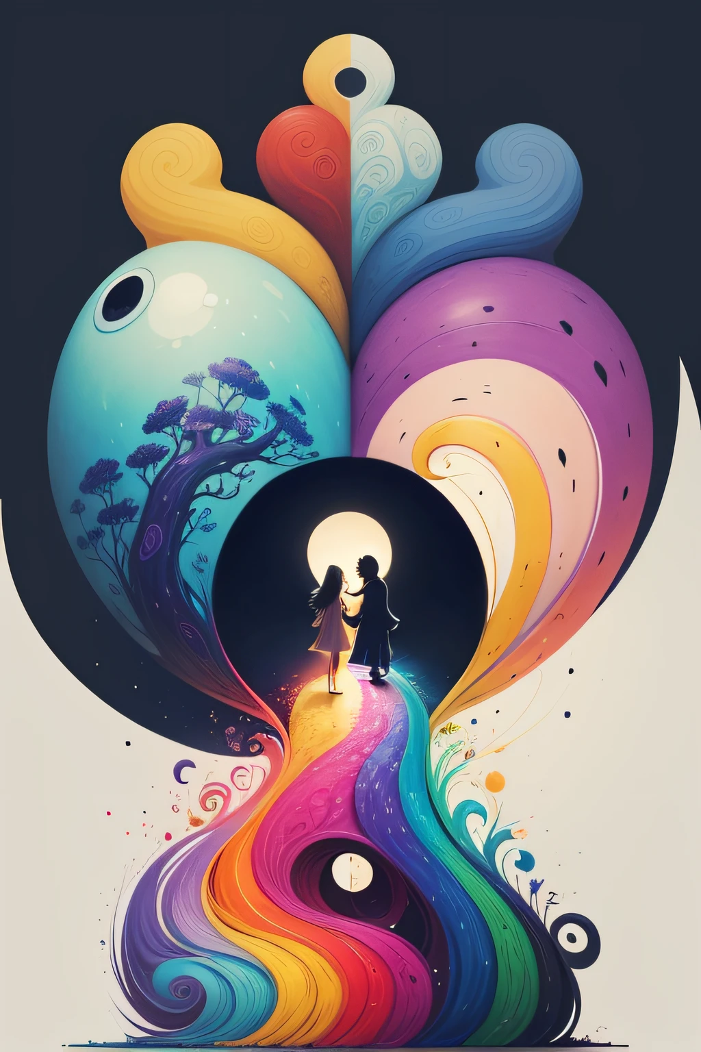 Illustrate a logo written 'Artful Friends' that brings together the magic of art. painting a picture of happiness creativity through its color palette.