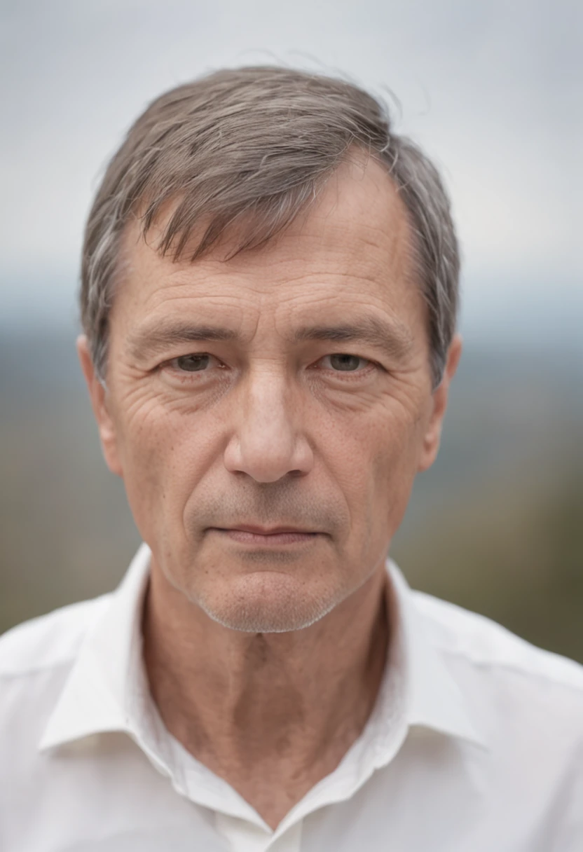 man 50 years old, short hair, looking at the horizon, no beard.