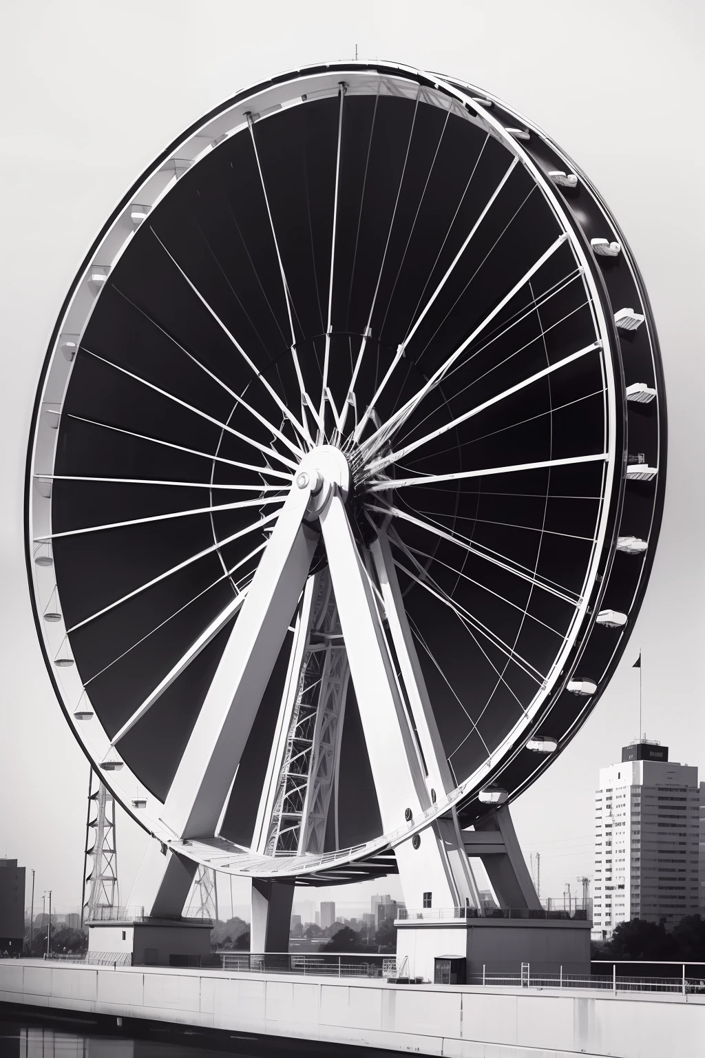 Ballpoint pen construction line drawing,Ferris wheel monomer,Black and white painting style,Multi-line feeling,hand painted style,In the daytime,Black lines on white background,No other buildings