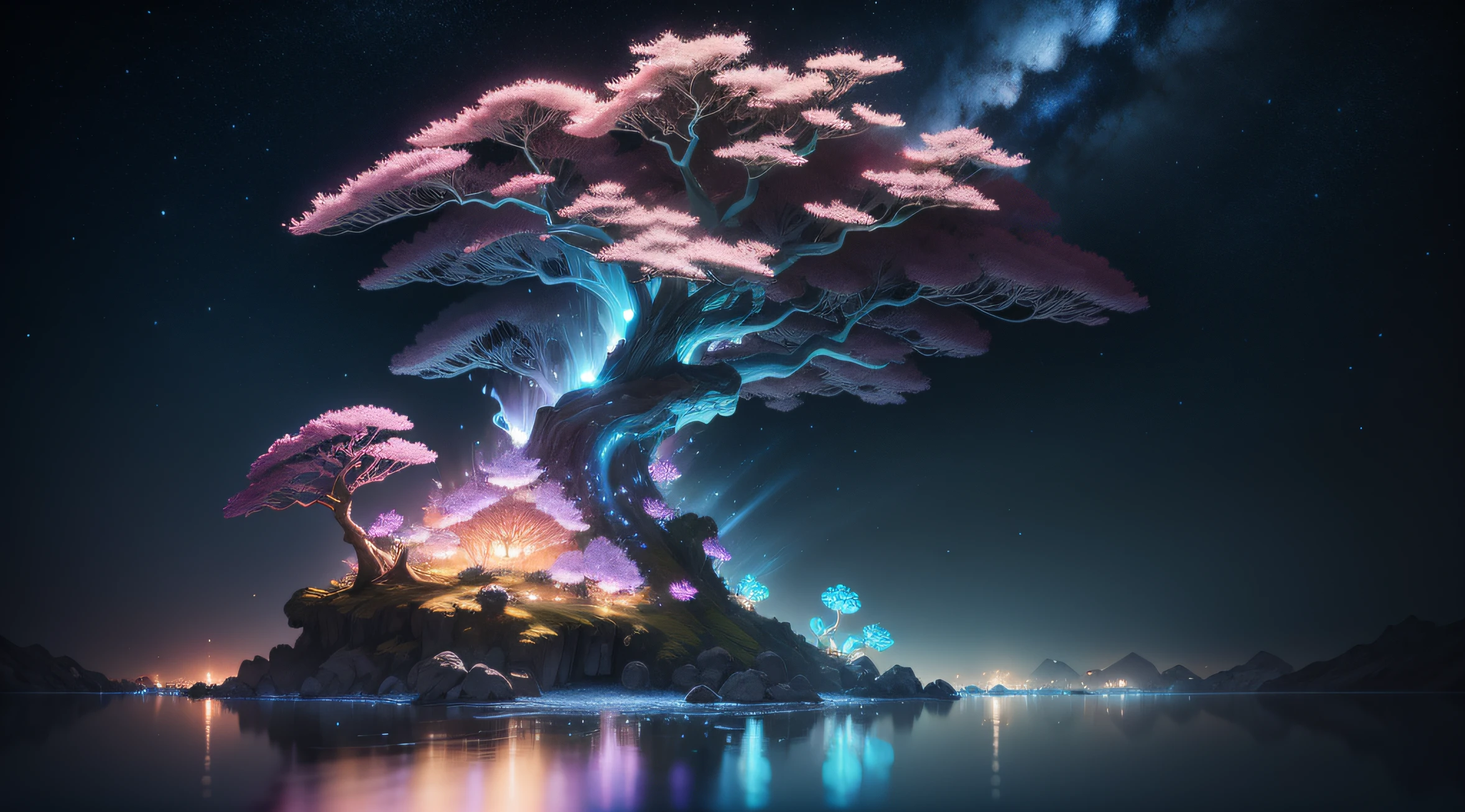 galaxy sky, big cherry blossom tree, dramatic atmosphere, a flying island, waterfall, 4k resolution, fractal isometrics details bioluminescence, 3d render, octane render, intricately detailed, cinematic, trending on artstation Isometric Centered hyperrealistic cover photo, fantastic full color, hand drawn, smoothy, realistic mucha, intricate, hit definition, cinematic, Rough sketch