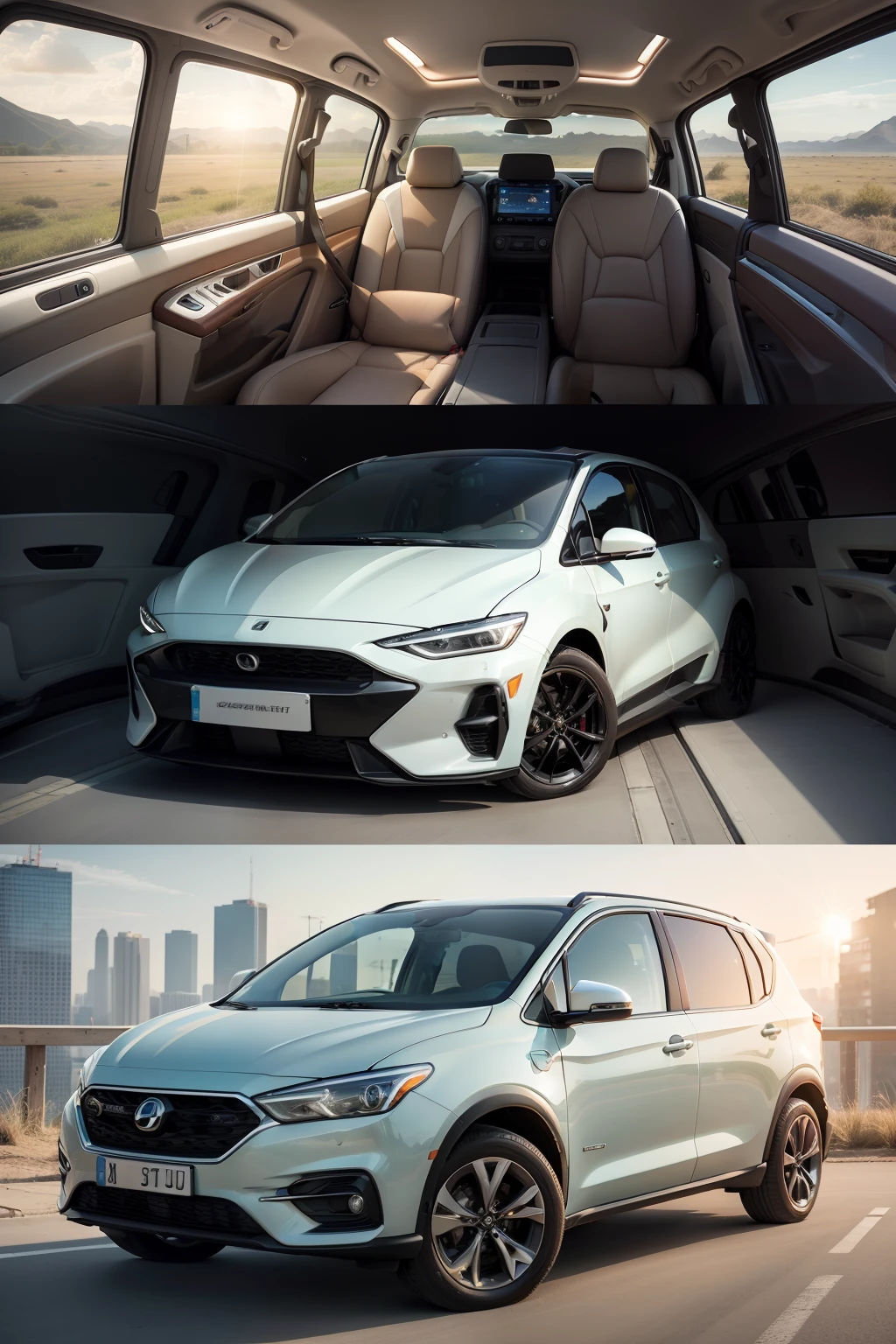 Come up with ideas for eco-friendly vehicles powered by clean energy sources interior space and panel details