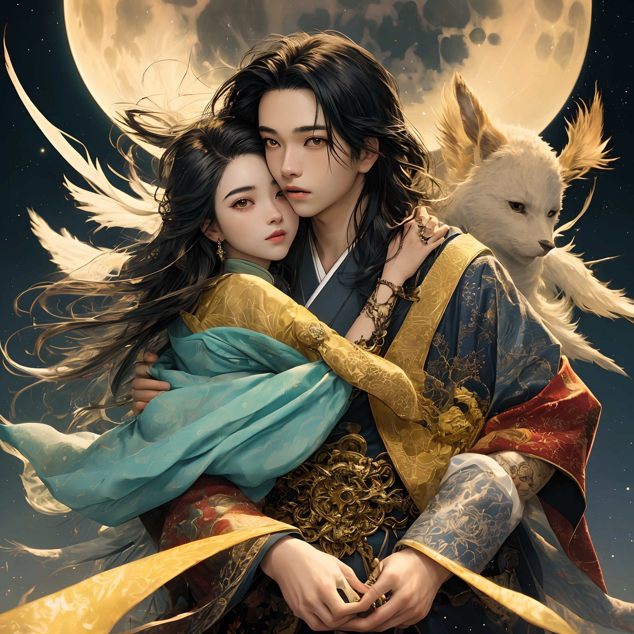 love under the silver moon background
In front I want two teenagers a 16 year old girl , long black hair and a boy Asian hair Neck length black light skin (master part) 8K resolution, Sr. luz, Jovem bonito olhando para a lua, Deus Senhor, cabelo longo liso preto, hazelnut eyes, olhos negros, cara triste, Roupas japonesas, Mizudry, estilo fantasia,