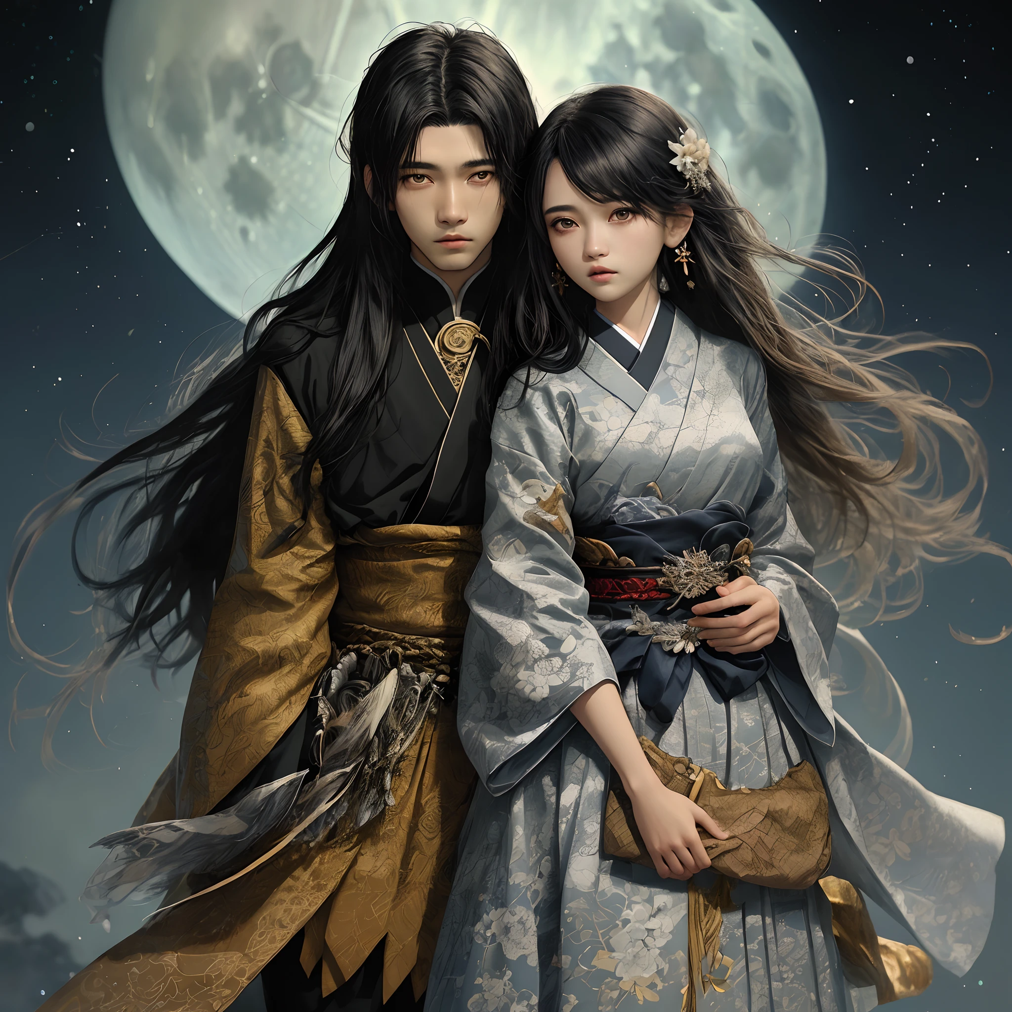 love under the silver moon background
In front I want two teenagers a girl , long black hair and a boy Asian hair Neck length black light skin (master part) 8K resolution, Sr. luz, Jovem bonito olhando para a lua, Deus Senhor, cabelo longo liso preto, hazelnut eyes, olhos negros, cara triste, Roupas japonesas, Mizudry, estilo fantasia,