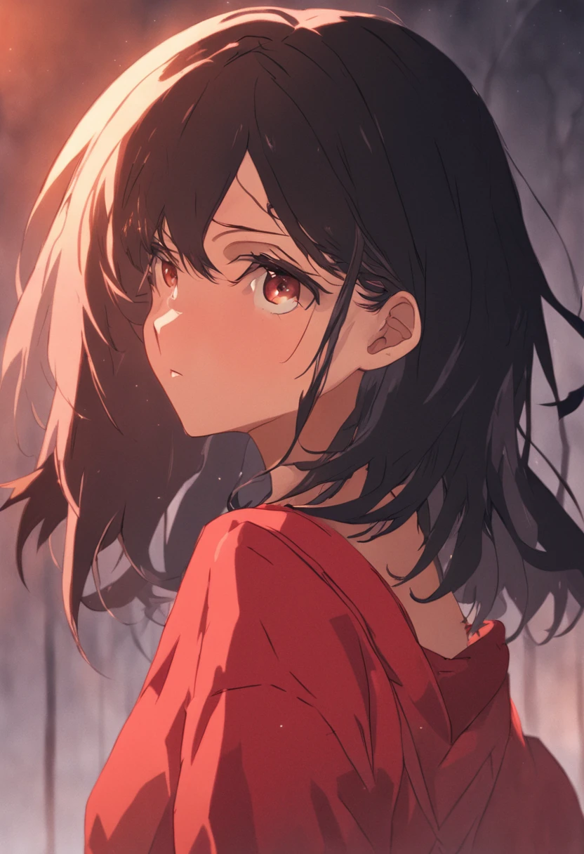 Mujer de piel morena, milf de pechos grandes, pechos enormes, de piel oscura, morena mexicana, cara hermosa, ojos rojos y cabello corto estilo tomboy, cabello negro puntiagudo tipo anime, cabello negro, egirl, in red swimsuit, piel de color cafe