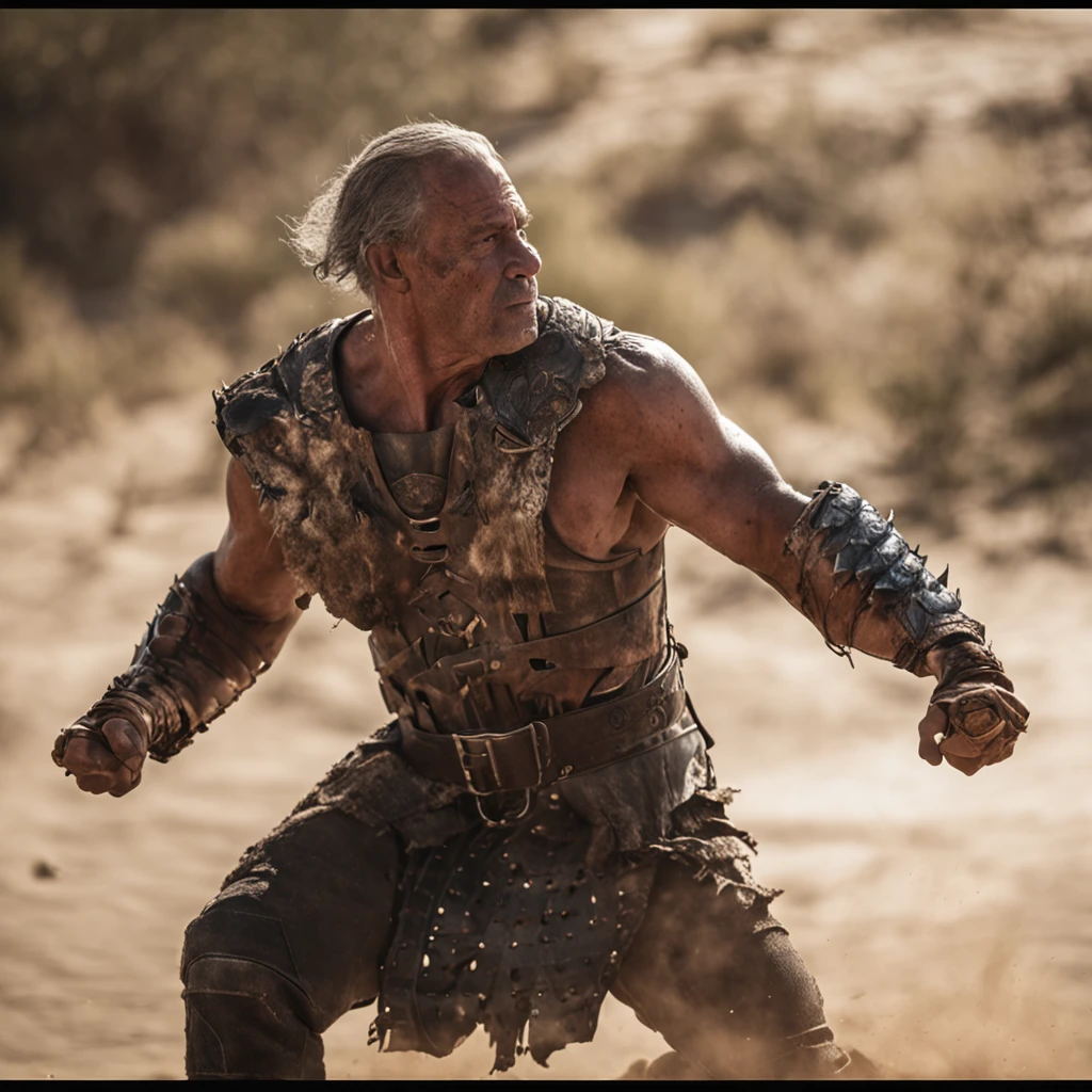 Middle-aged man very strong warrior style in the shade and full of scars image high definition and in 4k