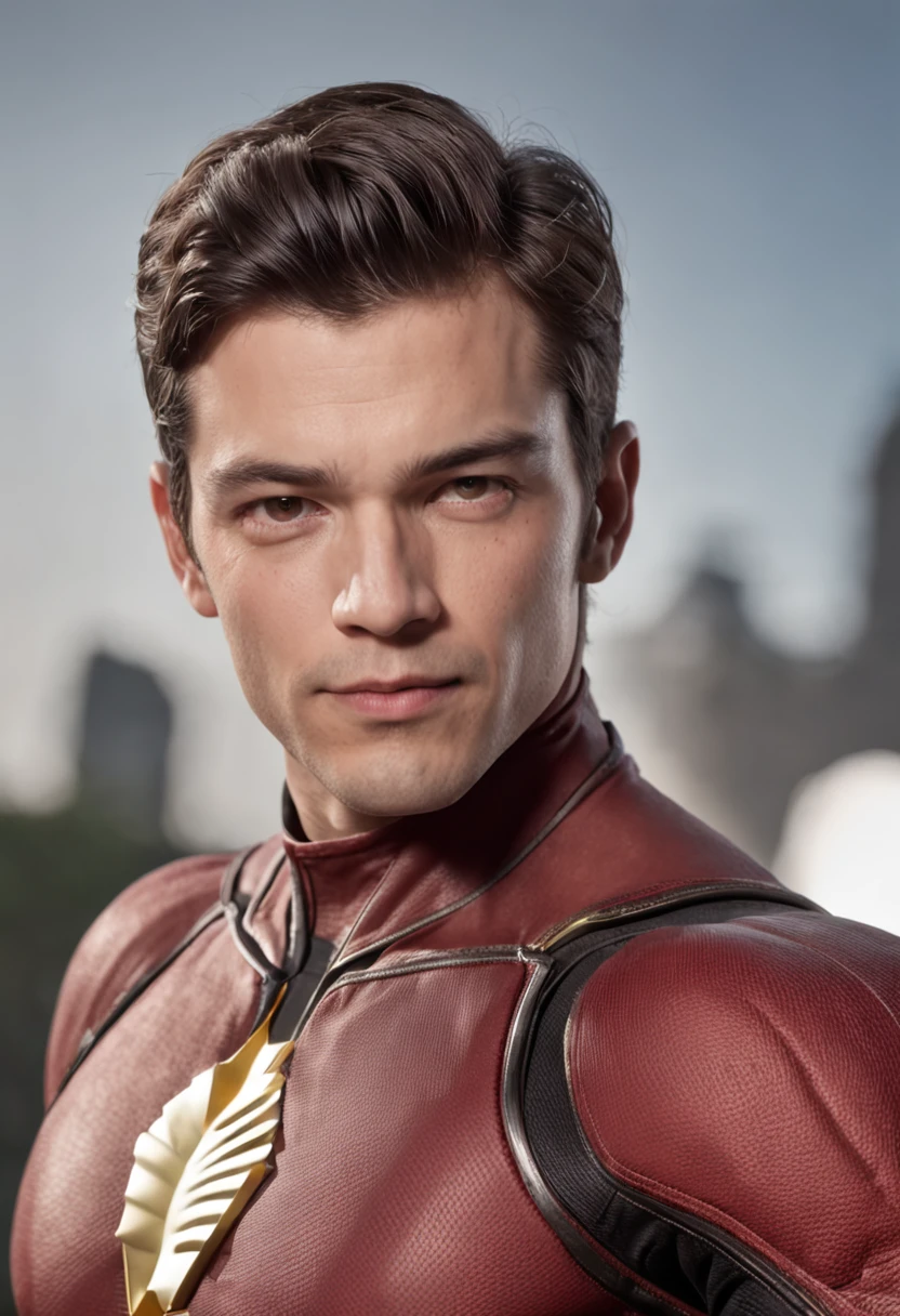 Autoretrato de um homem, master part, extremamente detalhado, melhor qualidade, Com trajes terno preto, extremamente detalhado, como Barry Allen, inspirado em The Flash. (8k, qualidade superior, melhor qualidade, obra-prima, altamente detalhado: 1.2), (de meio corpo:1.3)