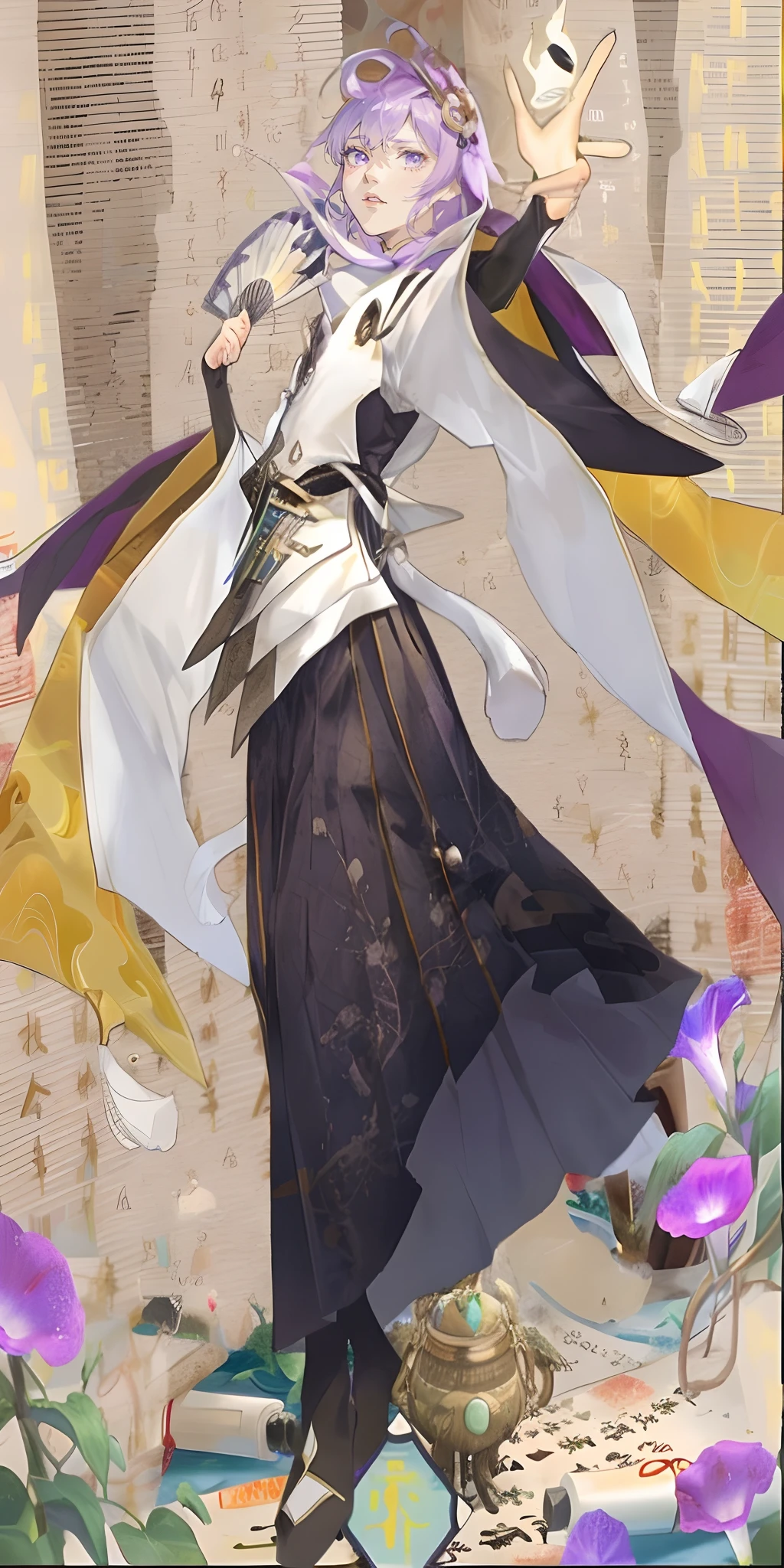 tmasterpiece,HighestQuali,(China-style),Anime girl in white and purple costume standing in garden, concept-art:Hero,long white robe, pixiv contest winner, shin hanga, Onmyoji detailed art, zhongli from genshin impact, onmyoji, heise jinyao, From Arknights, onmyoji portrait