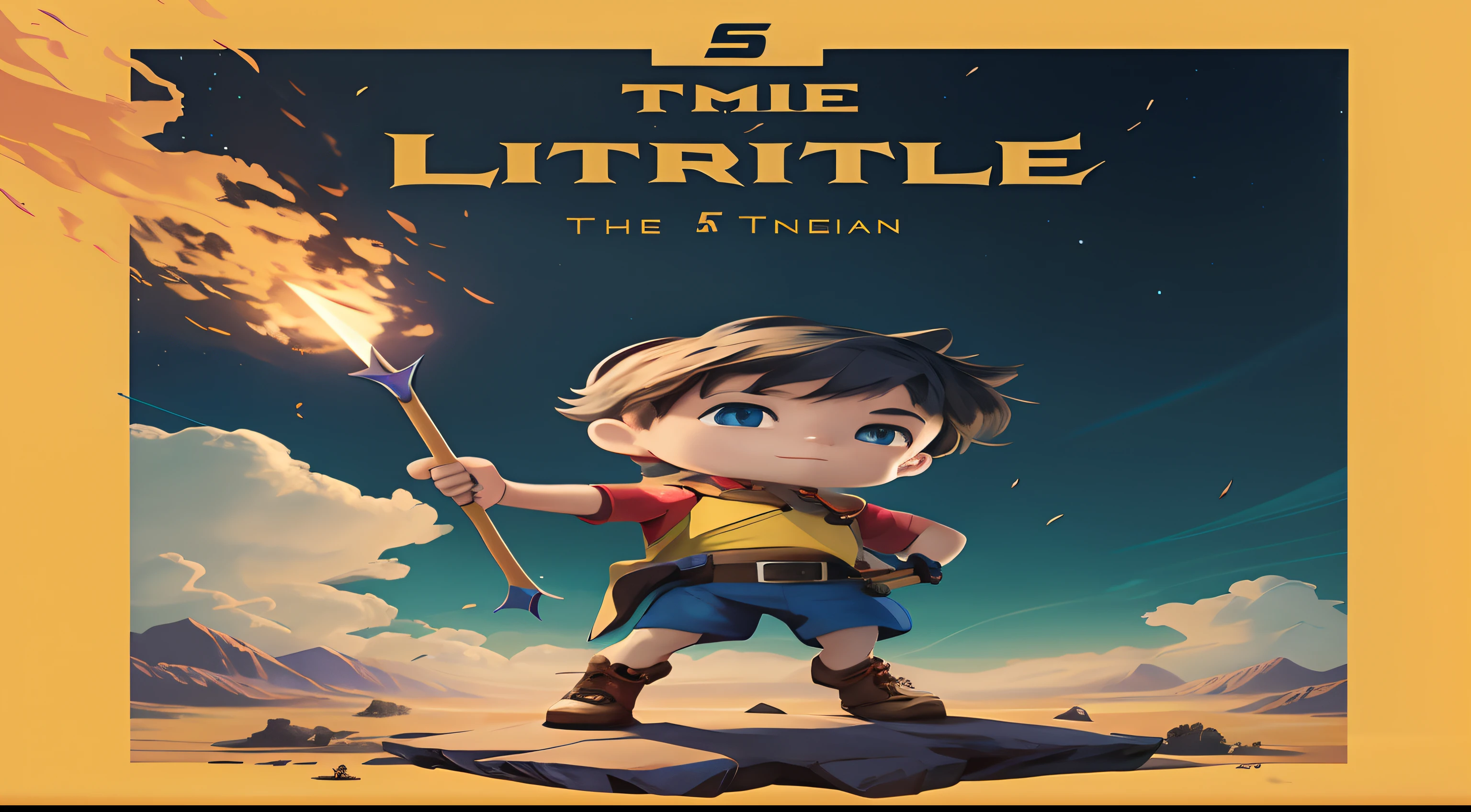a cartoon boy holding a bow and arrow in his hand and standing on a rock, Directed by: Stephen Little, Artgerm e Atey Ghailan, Arte infantil em Artstation, capa do romance litrpg, Fino, capa de livro infantil, g Estilo de arte liuliano, Tithi Luadthong, cover illustration, Sem estilo Ross Tran