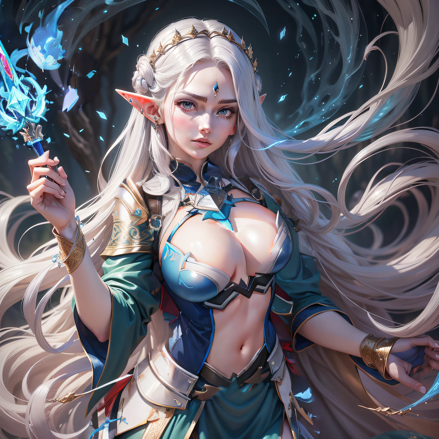 rapier blue flames Blue armor with wide open chest
