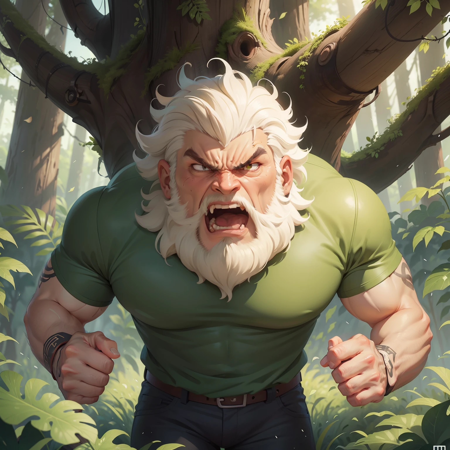 a giant with an angry expression, correndo de um jovem rei, em uma floresta em um campo aberto, Adobe Illustrator, Hand drawn, Reduzir, fundo branco, Centrado, corpo preenchido emoldurado, hand drawing, Approaching perfection, Dynamic, altamente detalhado, liso, illustration style