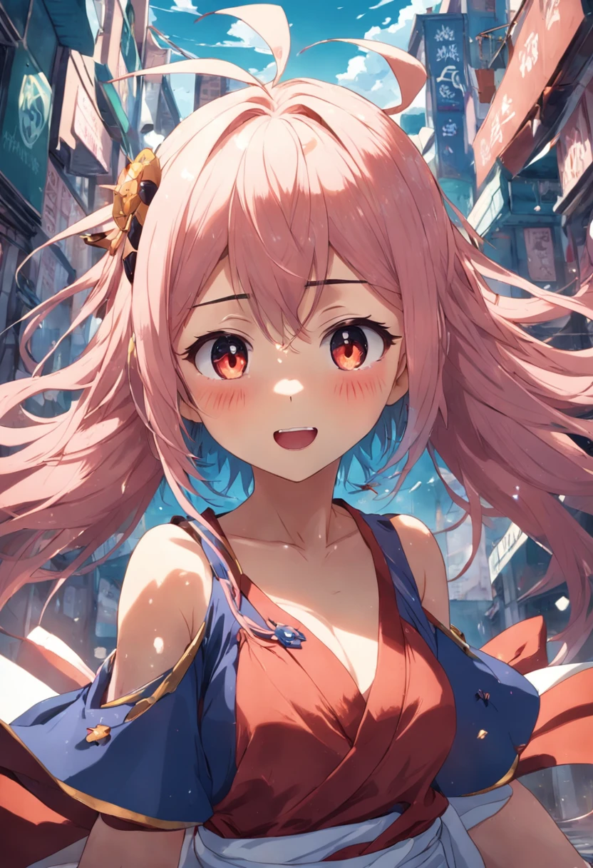 Yae Miko, segurando os seios e sorrindo