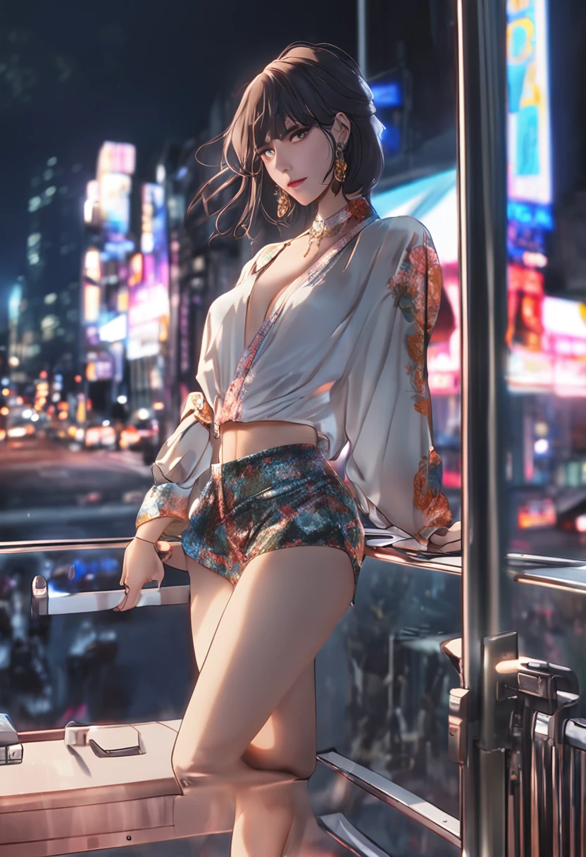 (8K、RAW Photos、top-quality、​masterpiece:1.2)、(realisitic、Photorealsitic:1.37)、1girl in、japanes、25-years old、femele、(deep in the night)、Moon Night、a room、Night cityscape seen from the window、Studio Lighting、face lights、photon maping、Radio City、(full body Esbian)、(fullnude)、dark brown hair、Detailed lips、detailedeyes、More skin、(Colossal tits:1.3)、(Kimono、jpn)、(Floral kimono)、(Wearing a kimono)、(((no brassiere)))、(((no panty)))、Exposed cleavage、exposed shoulder、Thigh exposure、(cammel toe)、perfectbody、shinny skin、((to stand))、model poses、cowboy  shot、Make eye contact with the camera、((((No Underwear))))