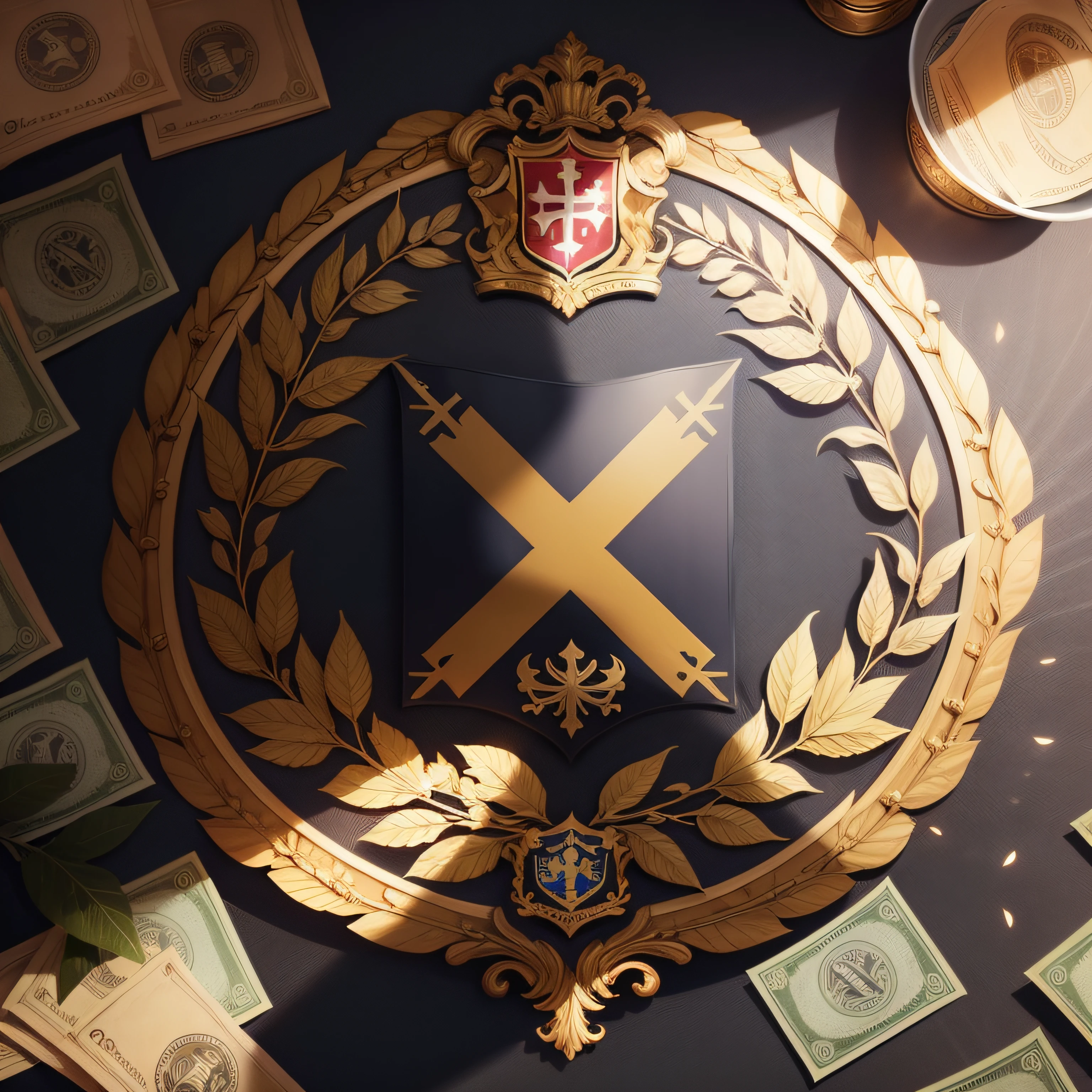 create a coat of arms with the word X in the middle of the image, money, fundo transparente