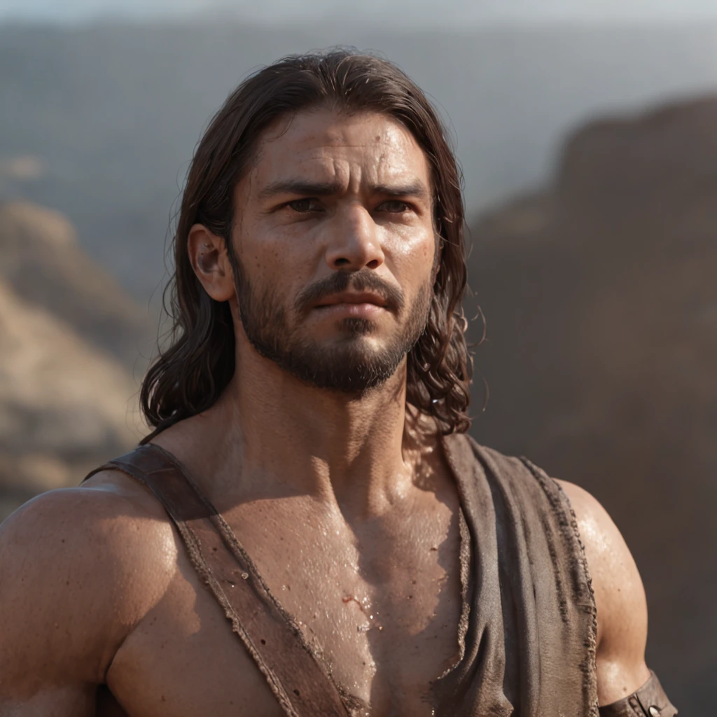 (Professional 3D rendering:1.3) de (Realistic:1.3) Foto de arte mais bonita do mundo，Features soft, bright male heroes, ((Epic hero fantasy rough muscular man wet hero angry look long hair short beard and fierce expression in dynamic pose, fantastic location, majestoso ambiente desordenado)), corpo inteiro 8k unidade render, action shot, poros da pele, very dark lighting, sombreamento pesado, circunstanciado, Rosto detalhado, (vibrante, fotogrdeia realista, Realistic, Dramatic, Escuro, foco nítido, 8k), (Old leather clothes damaged by bad weather:1.4), ((((Use peles)))), (intrincado:1.4), decadente, (altamente detalhado:1.4), pintura digital, rendering by octane, art stations, Conceito-Arte, liso, foco nítido, illustration, germe da arte, (Loish:0.23), Wlop Ilya Kuvshinov, e Greg Rutkowski e Alphonse Mucha Gracias, (global ilumination, studiolight, Light Volumetric), chuva forte, floating particles, patife, fantasia, Onze, corpo inteiroesbian, ((Fundo escuro e antigo da cidade:1.3)),CGSesociedade,art stations