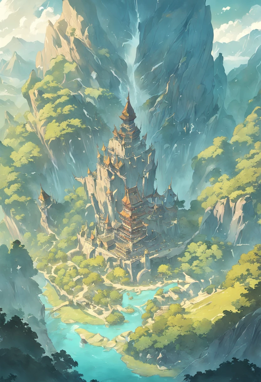 World map、Otherworld map、Kingdom map、Otherworldly adventures、Mountains and rivers、k hd、meticuloso、flat drawing、sprawling