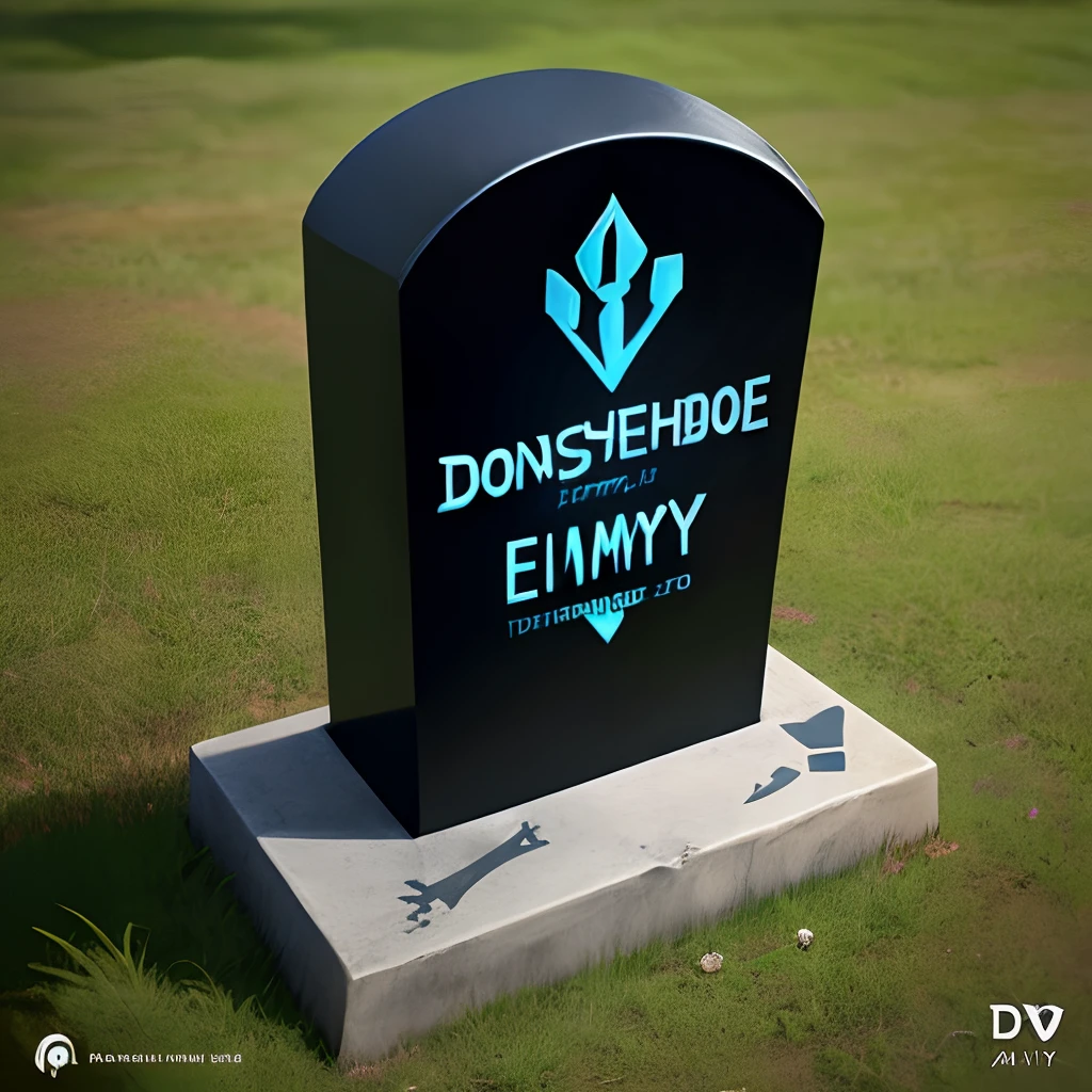 Tombstone with writing ENIMY DONW, e-Sport, logotipo
