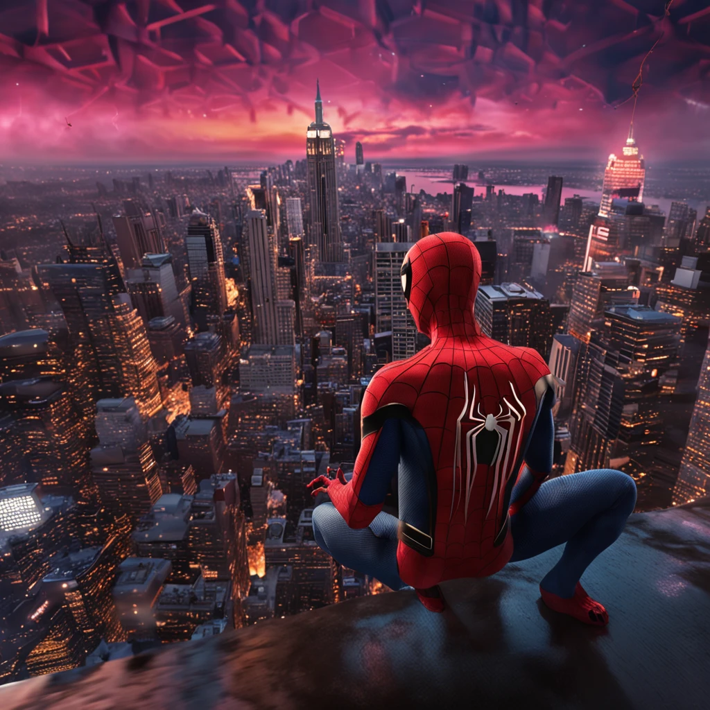 a Spider-Man on top of a spider sky 8k movie scene