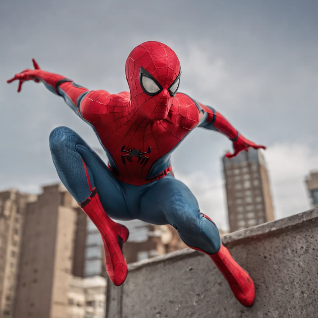 a Spider-Man on top of a scene from 8k Spider Sky movie ::n_ desenho, Imperfection, baixa qualidade, boneco, jogo, anime, assinatura