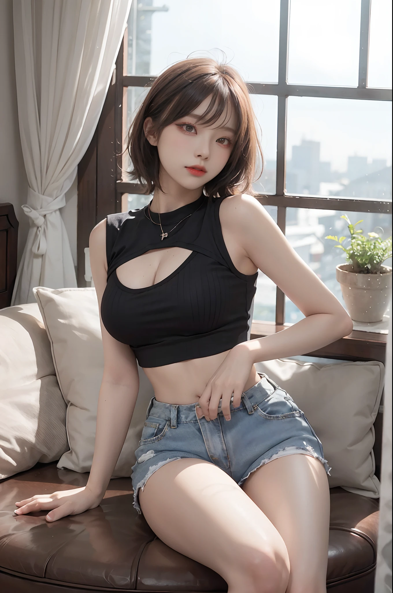 ((photorealsitic)), (realistic), (ultra high definition), masterpiece, best quality, raw photo, hyper realistic, ultra high resolution, ray tracing, ((1 japanese female with black lace tank top and stockings)), (fulll body shot), (saggy boobs), ((pendulous boobs)), troubled face, (short cut sticky hair), (closed mouth), beautiful face, sexy body type, high definition fingers, high definition face, high definition eyes, (humid cave), in the limestone cave, realistic stalactite