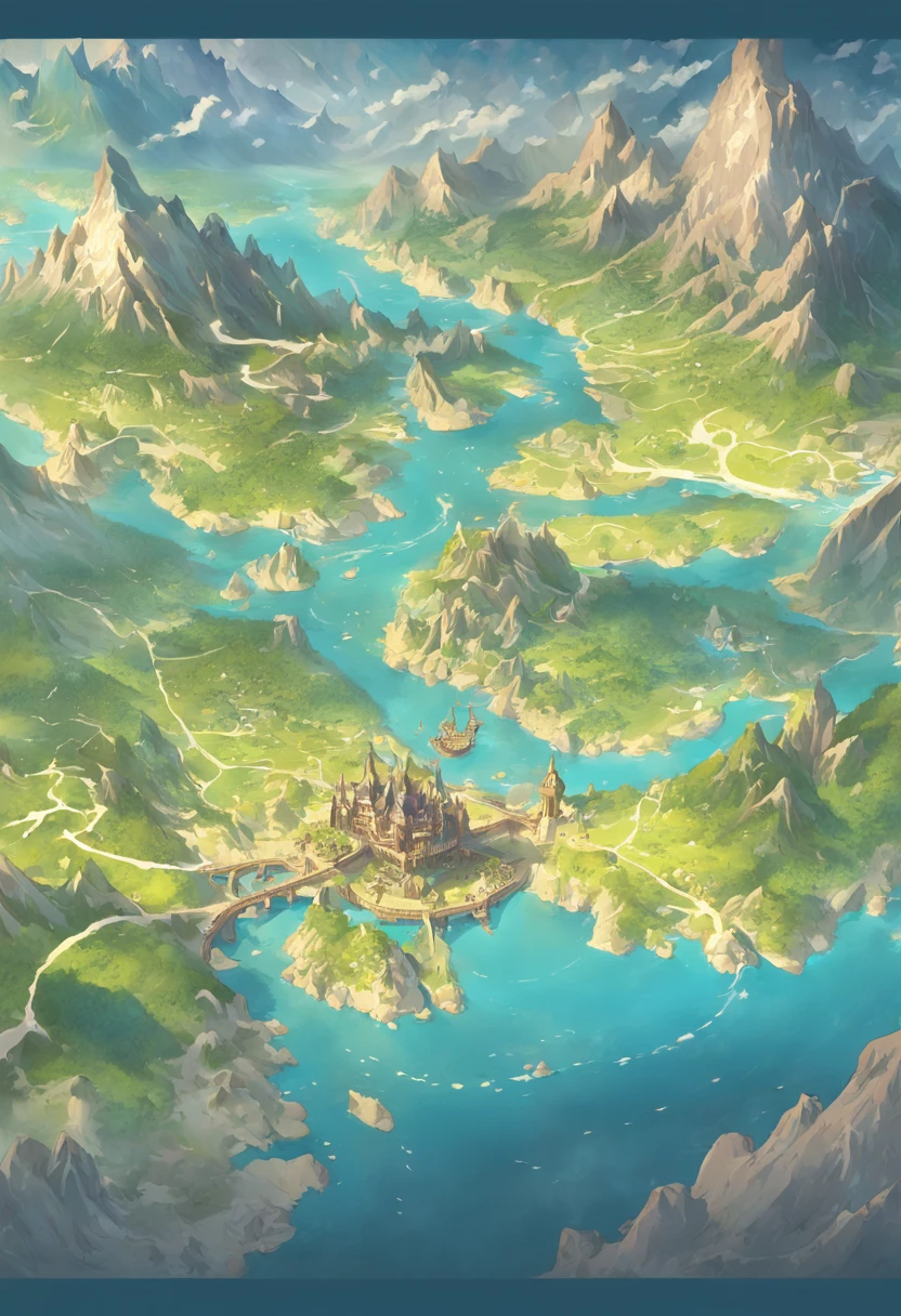 steam workshop maps, Game map, Hyrule, ancient fantasy regional map, highly detailed map,Detailed map, height map,World map、Otherworld map、Kingdom map、Otherworldly adventures、Mountains and rivers、k hd、meticuloso、flat drawing、sprawling