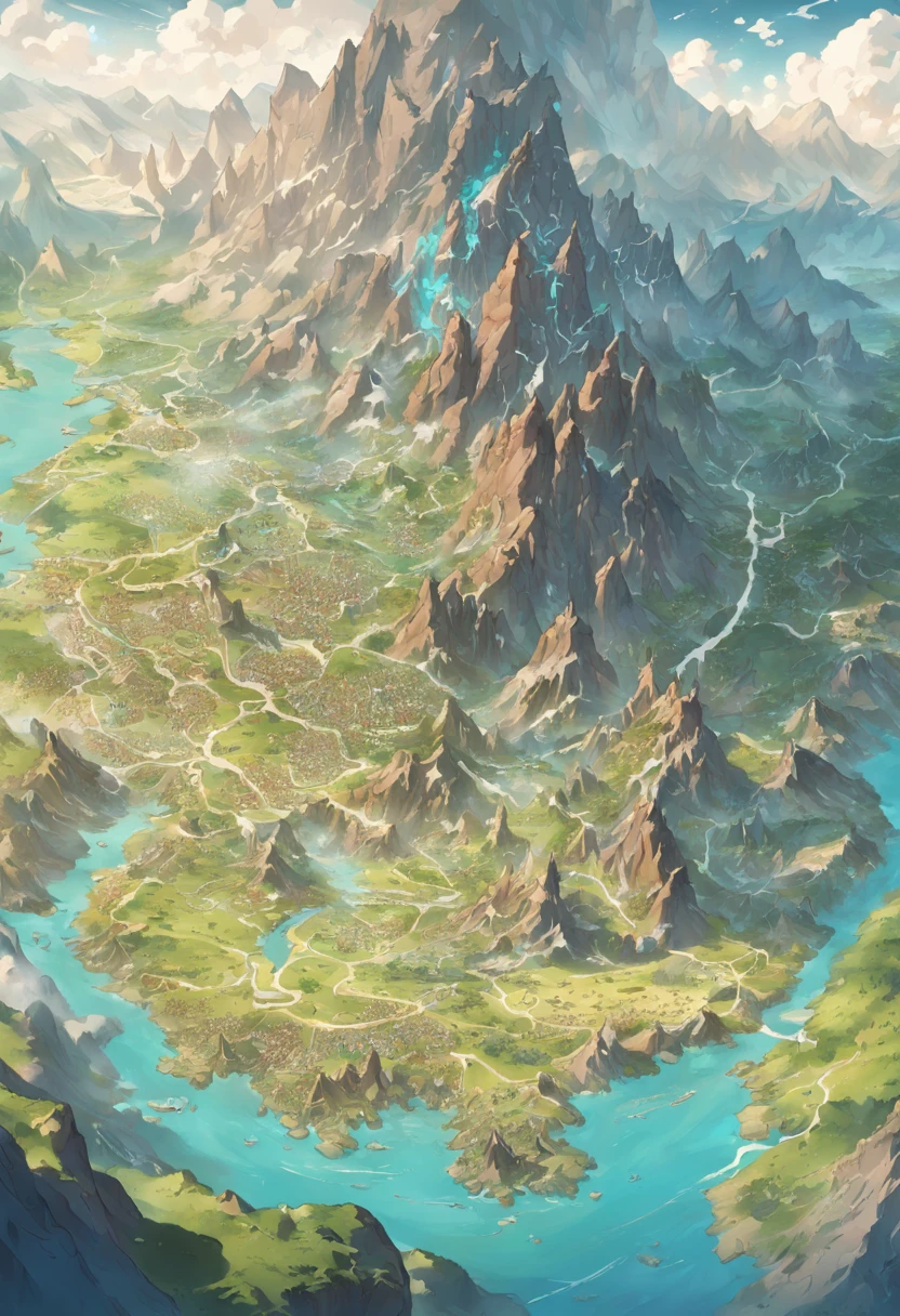 steam workshop maps, Game map, Hyrule, ancient fantasy regional map, highly detailed map,Detailed map, height map，World map、Otherworld map、Kingdom map、Otherworldly adventures、Mountains and rivers、k hd、meticuloso、flat drawing、sprawling