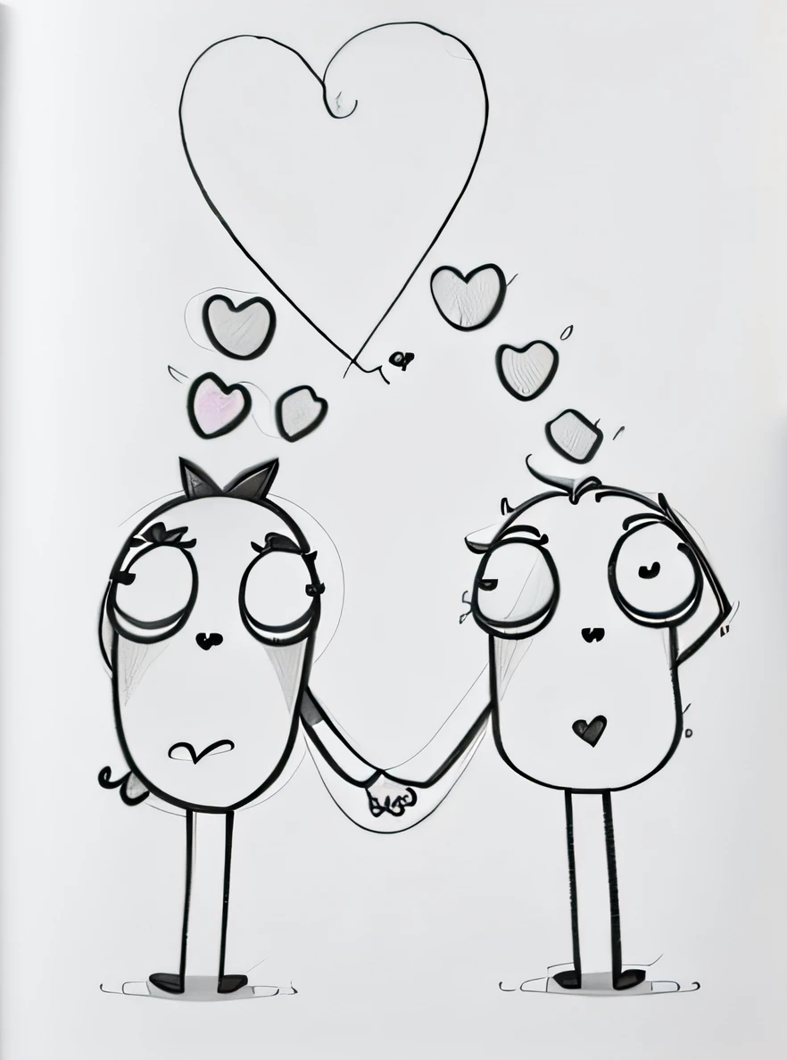 there is a drawing of two people holding hands with a heart above them, in love, hand drawn cartoon, digitally drawn, cute cartoon, cartoonish cute, funny cartoonish, simple cartoon, they are in love, cartoon image, cute drawing, stick figures, doodle, cartoonish and simplistic, hand - drawn animation, funny illustration, man and woman in love