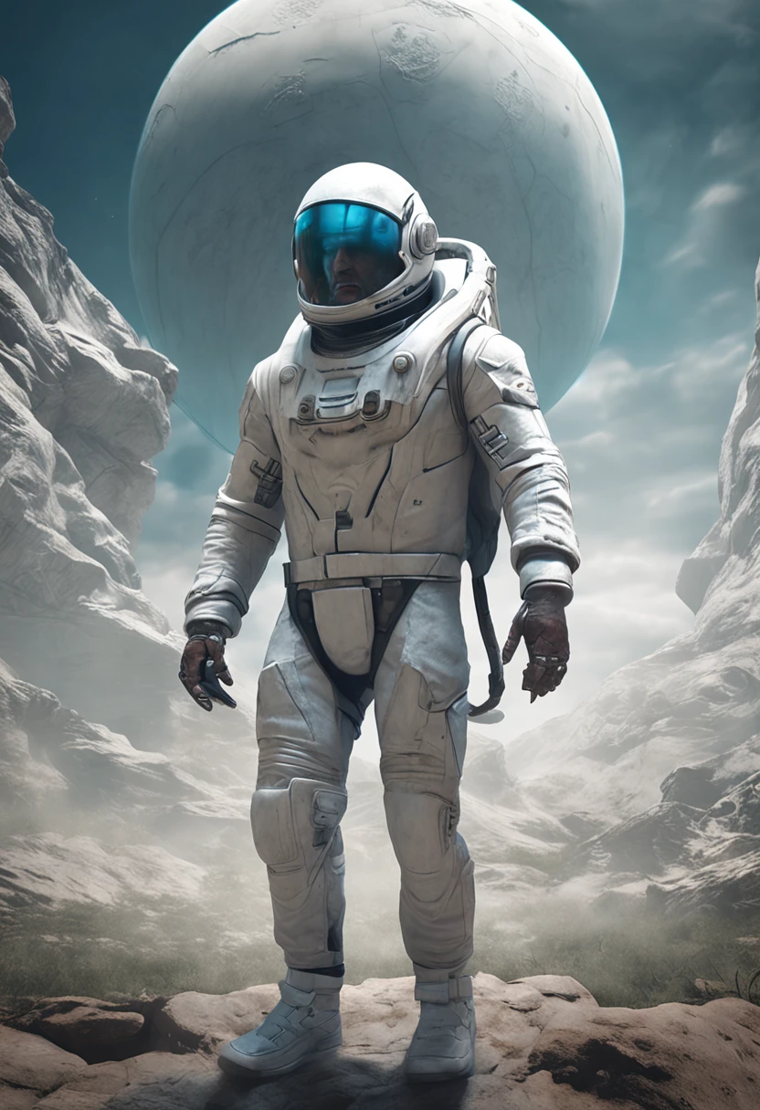 man dressed in casual clothes, casual white shirt, casual blue jeans, with closed astronaut helmet and no face, perfect details, 16k, unreal engine 5, ultra sharp focus, intricate, sinister, epic art masterpiece, TanvirTamim, artstation trend, by artgerm, h. r. giger and beksinski, highly detailed, vibrant, with all green screen style background