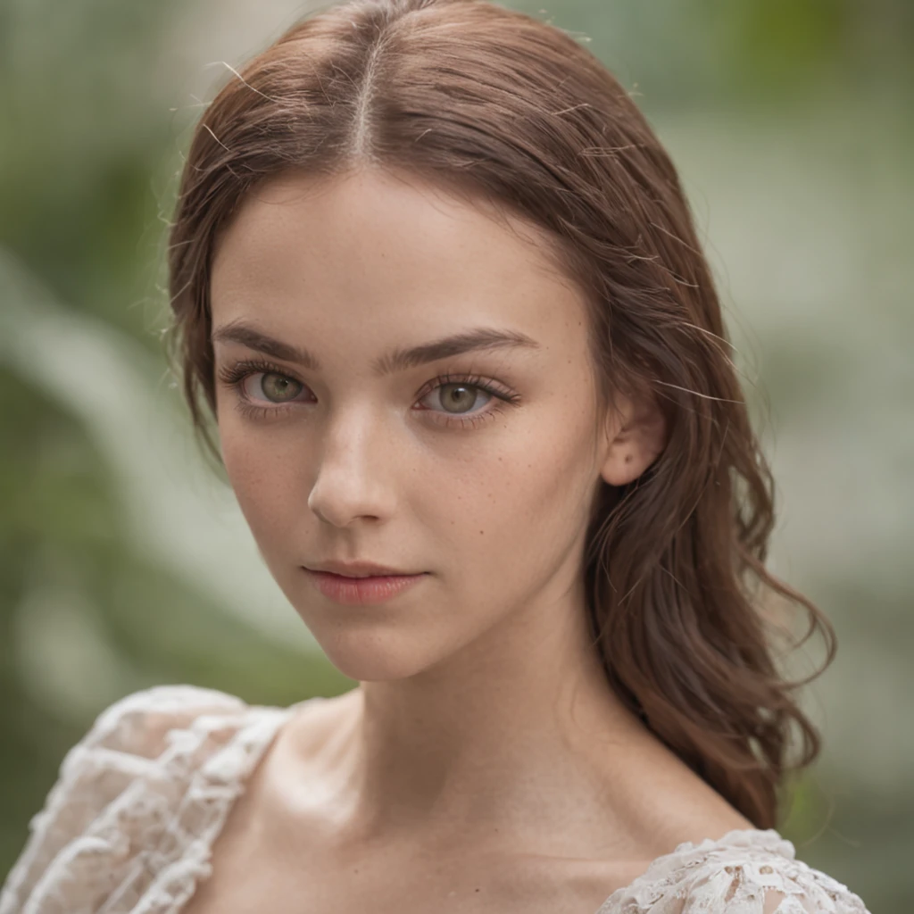 Capture a close-up portrait of a girl with a 85mm f/1.8 lens, ISO 200, at 1/1000 seconds. Focus on her vibrant green eyes, ensuring they sparkle. Apply a soft shadow and no contrast for a dreamy effect.